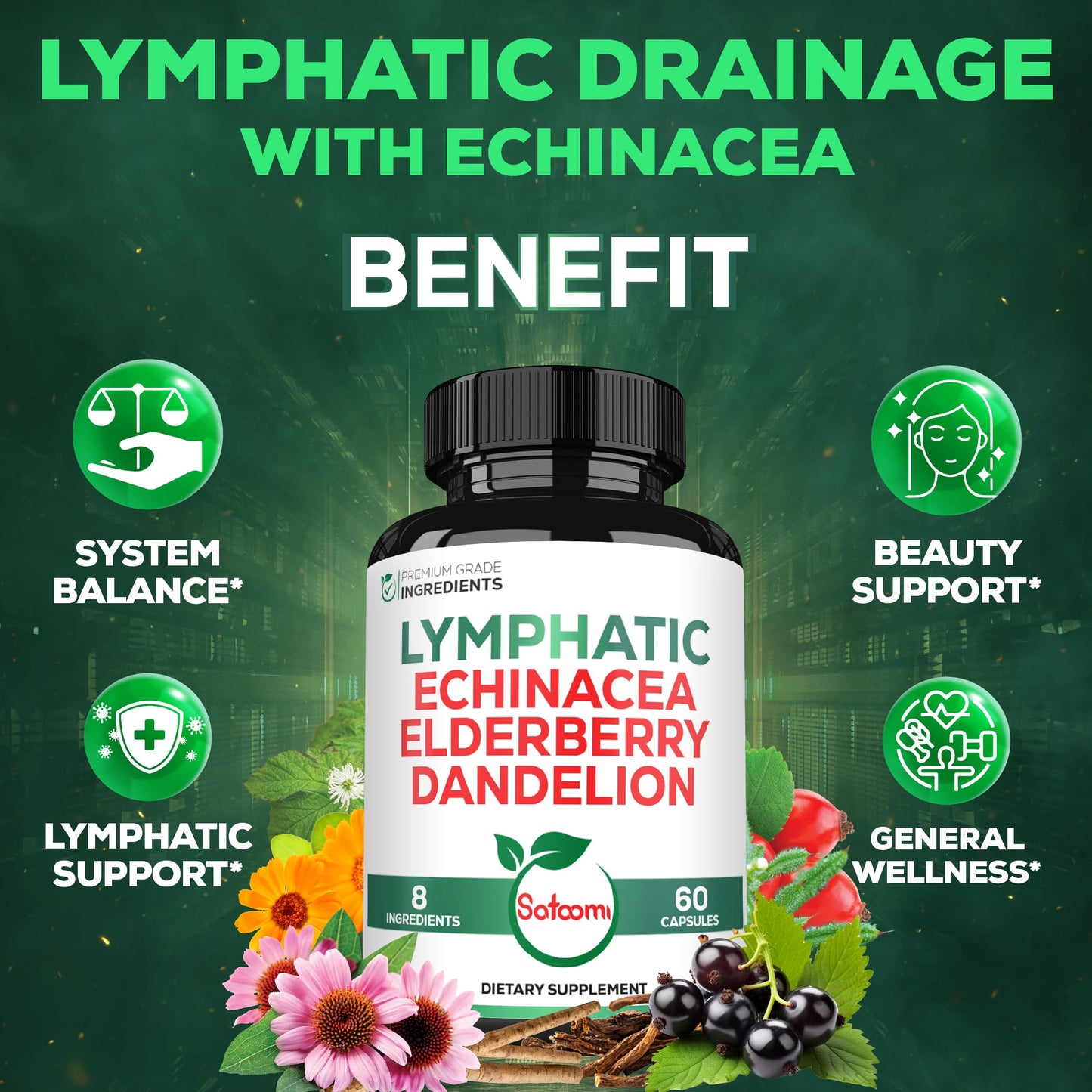 Satoomi 8in1 Lymphatic Drainage Capsules, 60 Count