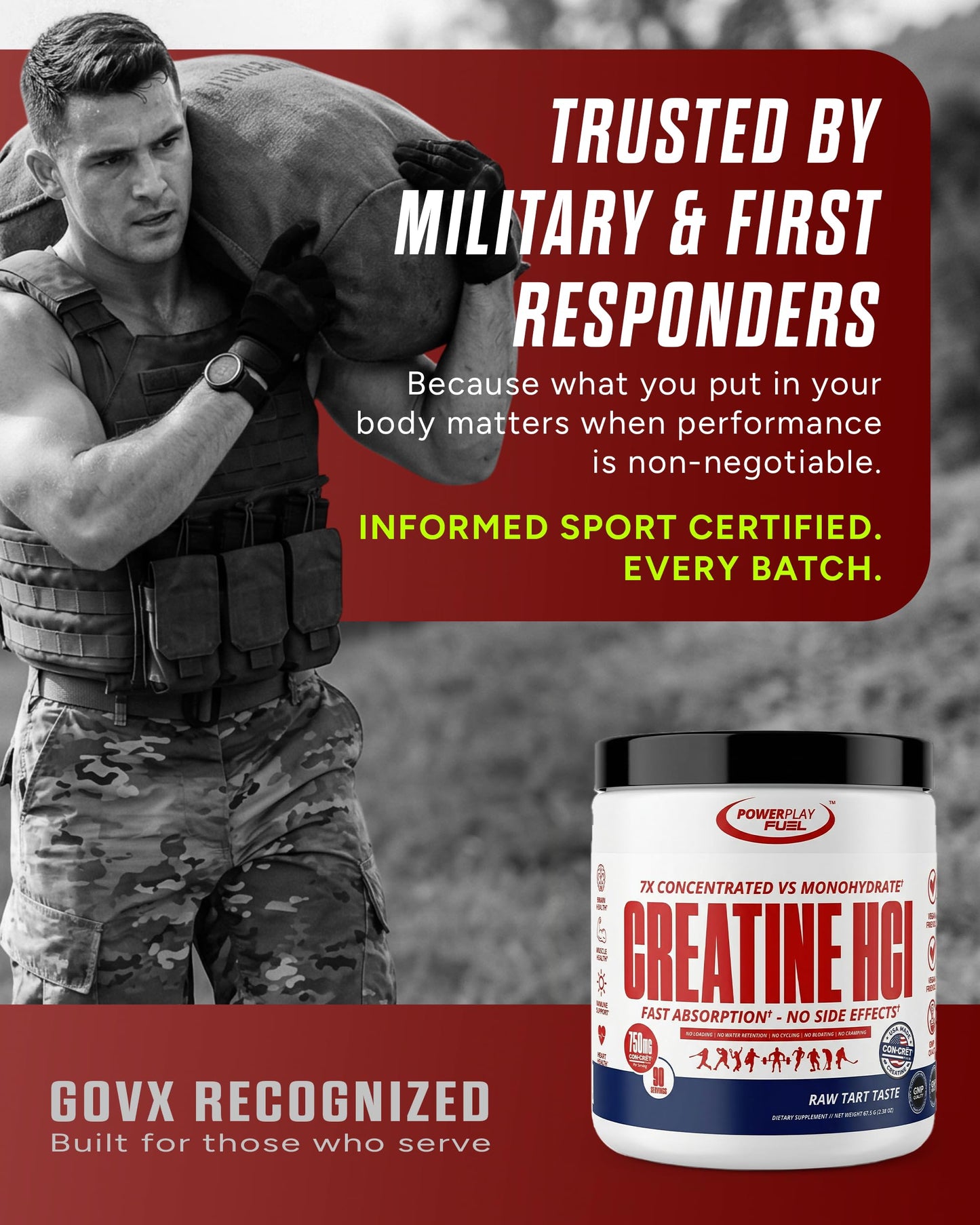 POWER PLAY FUEL Creatine HCl Powder, 2.38 Ounce, 90 Servings