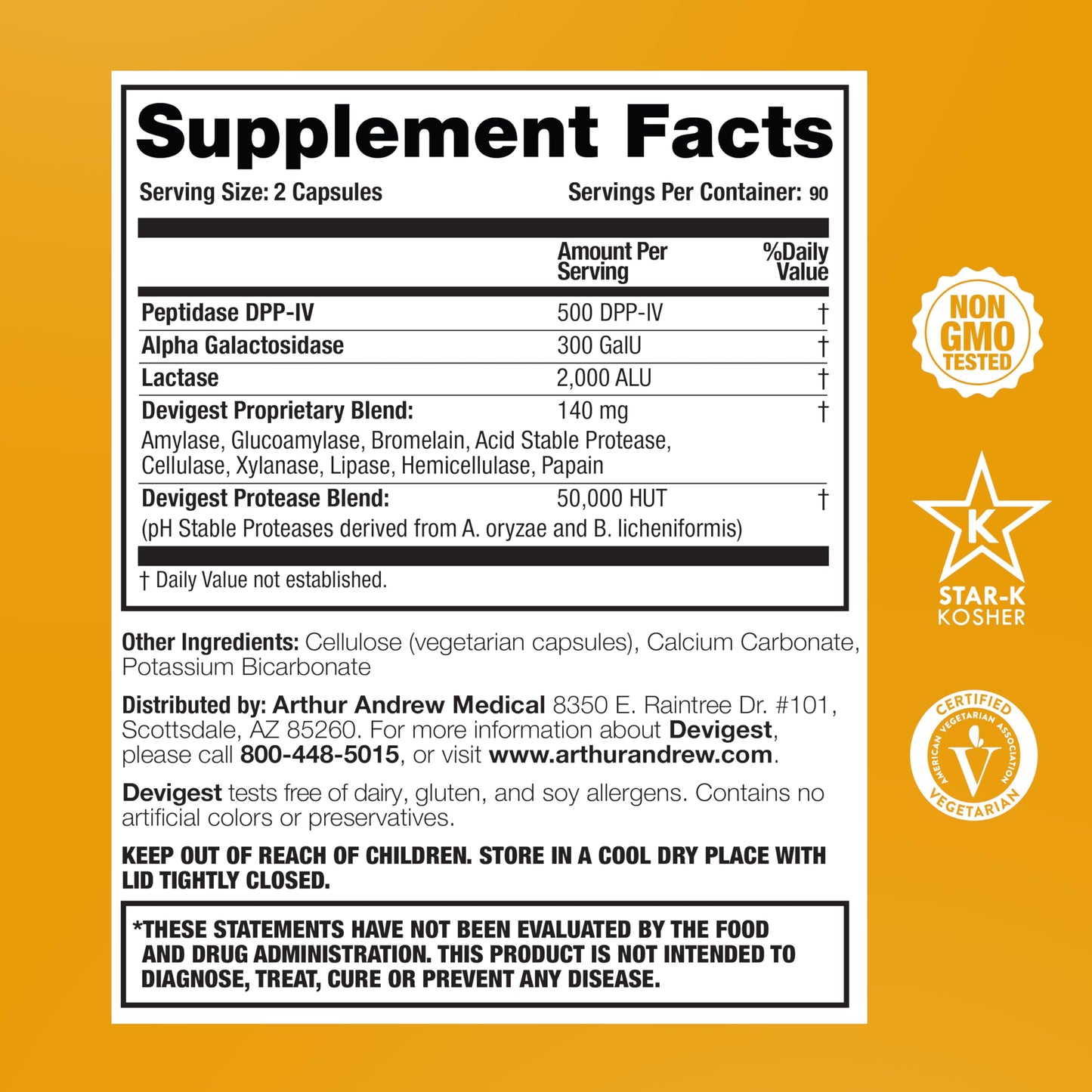 Arthur Andrew Medical Devigest ADS, Advanced Digestive Support, Relief for Lactose Intolerance and Casein Sensitivities, Capsules, 180 Count