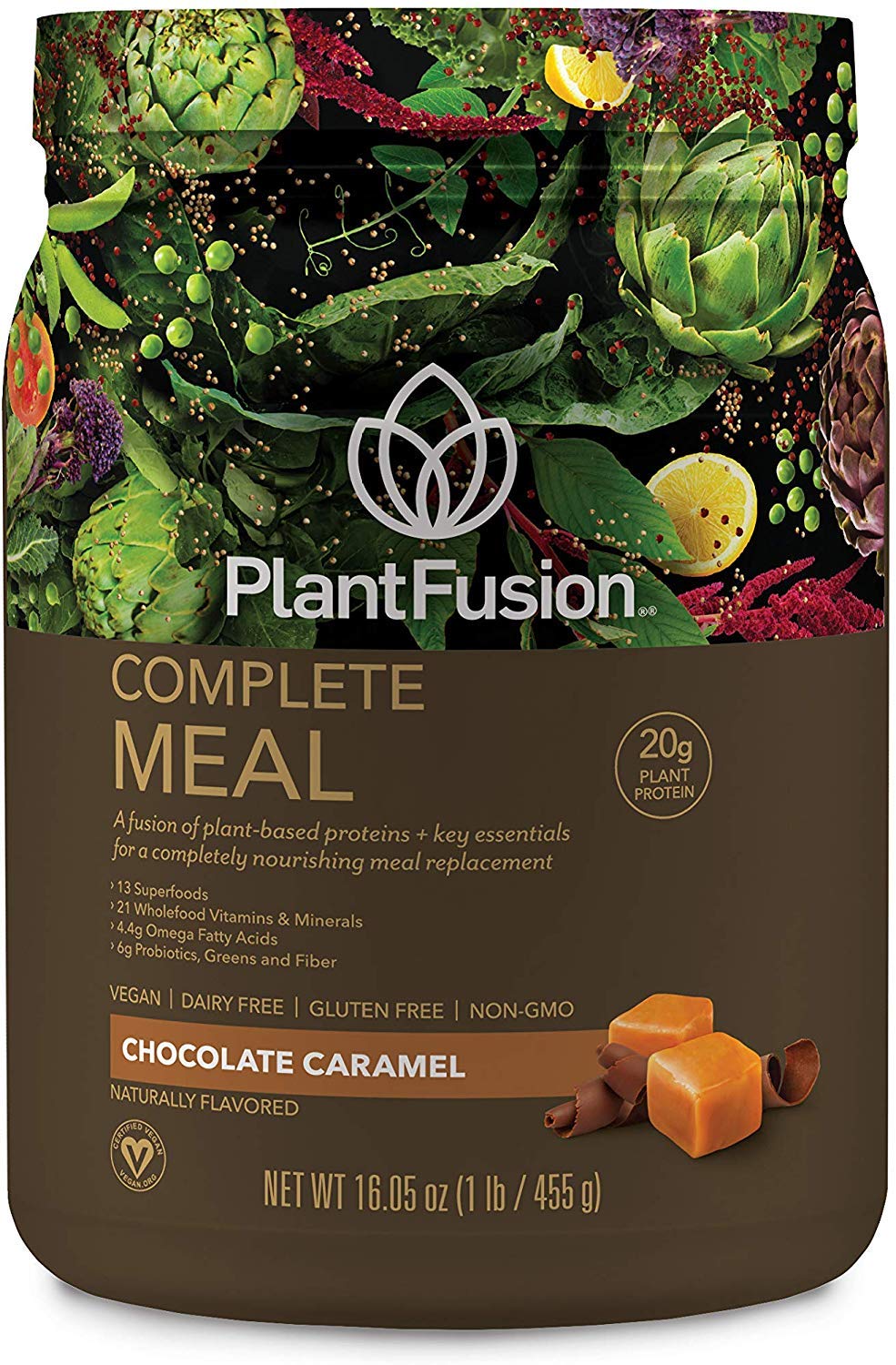 PlantFusion Complete Meal Replacement Shake Powder, Chocolate Caramel, 15.9 oz