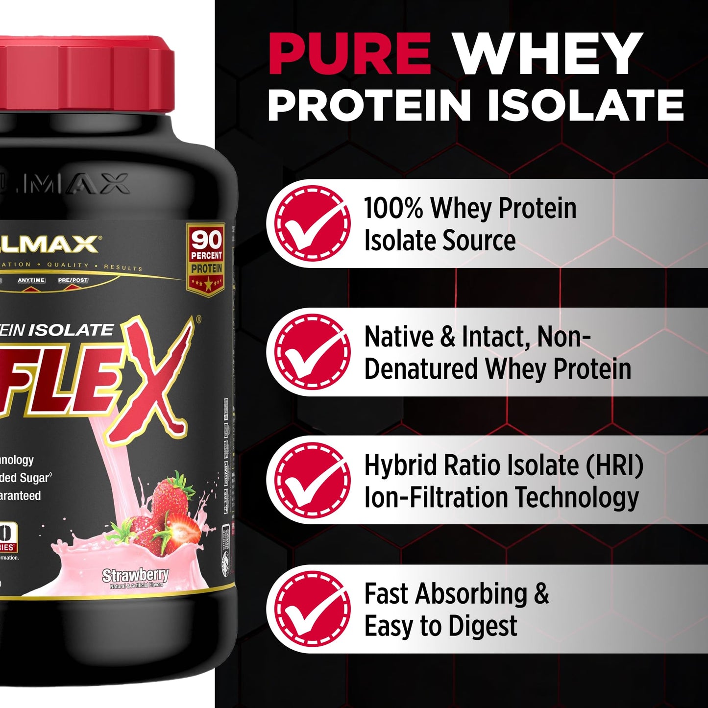 ALLMAX ISOFLEX Pure Whey Isolate Protein Powder, 80 Servings, Strawberry, 5 lb