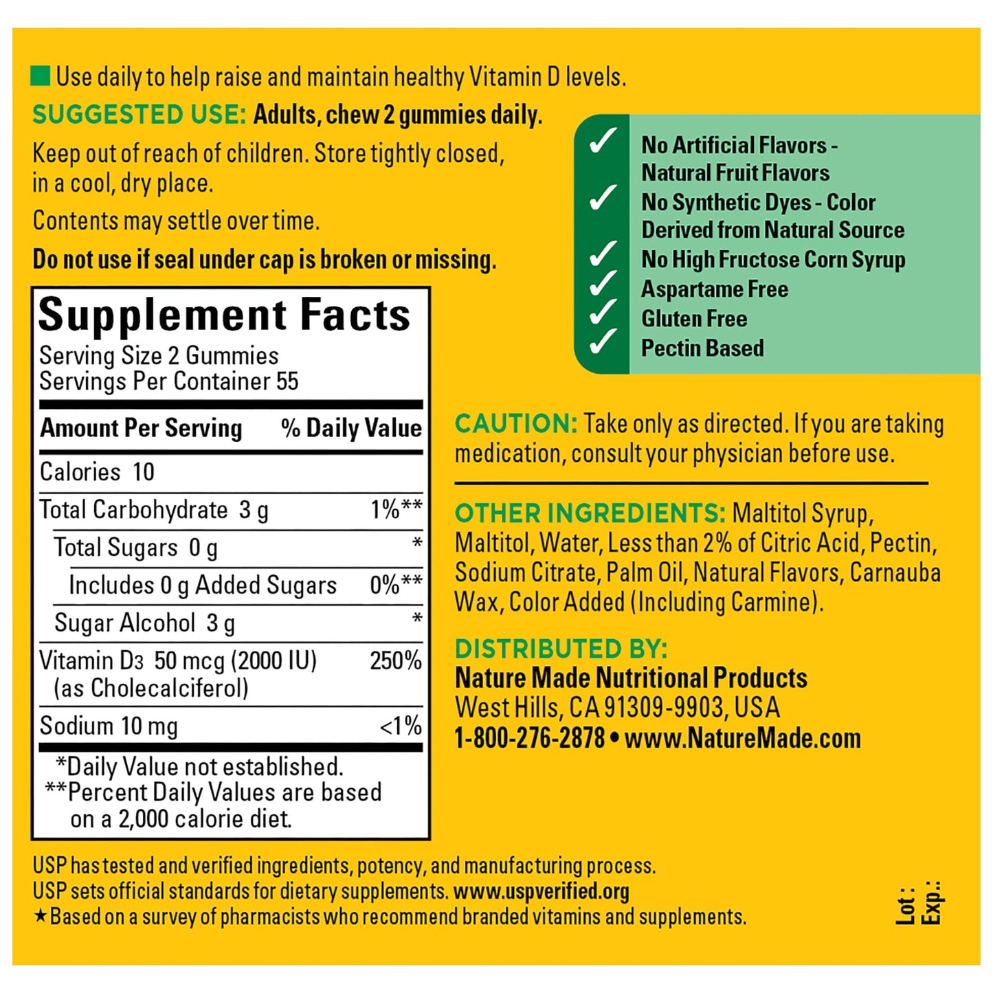 Nature Made Zero Sugar Vitamin D3 Gummies, 220 Gummies