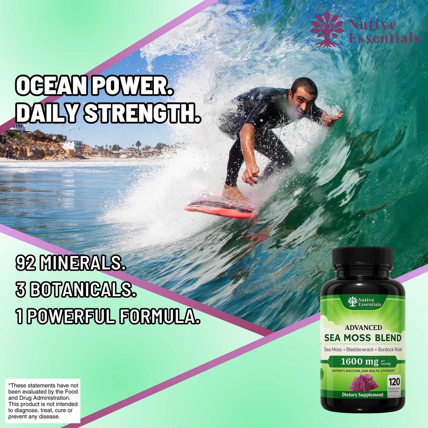 Native Essentials Sea Moss Complex 1600mg - Thyroid Immunity Skin Support Capsule, 120 Count