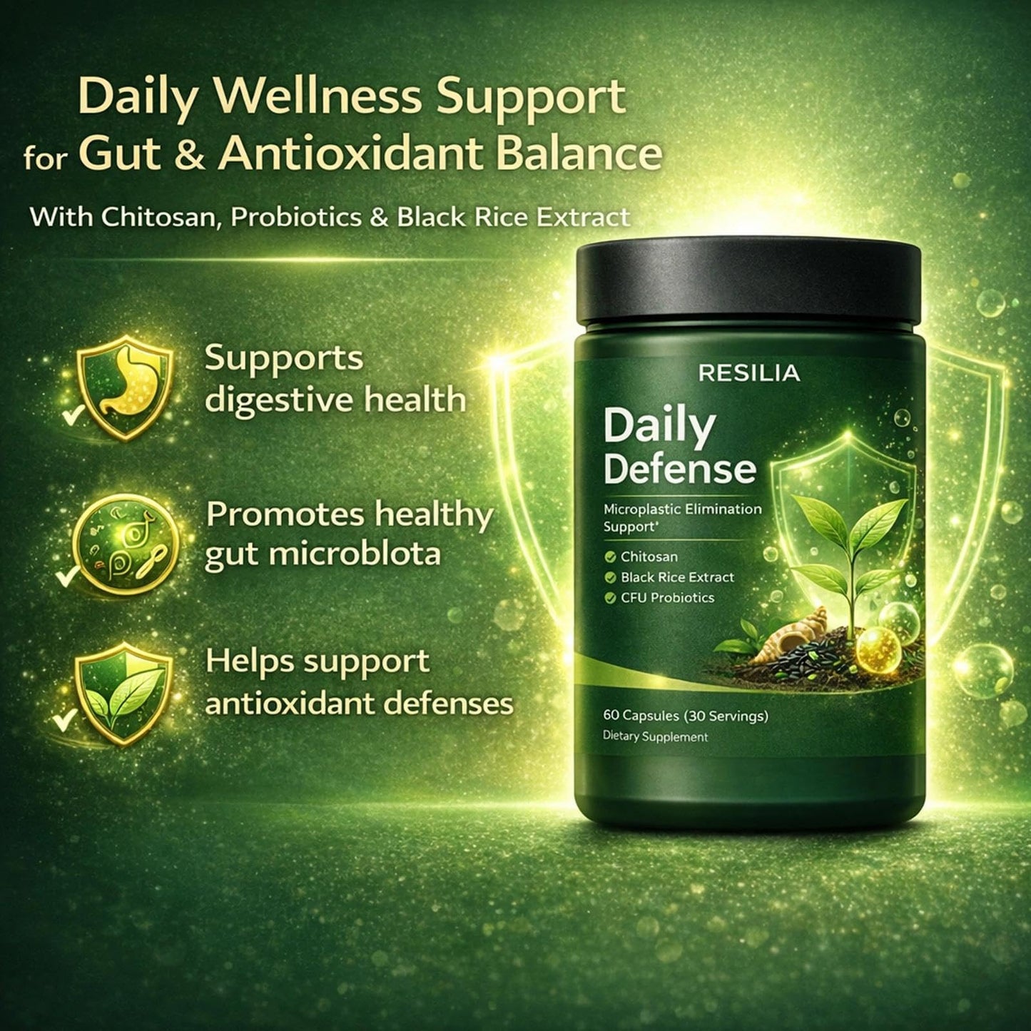 Golden Dunes Resilia Daily Defense Supplement for Gut & Cellular Support Capsules, 60 Count