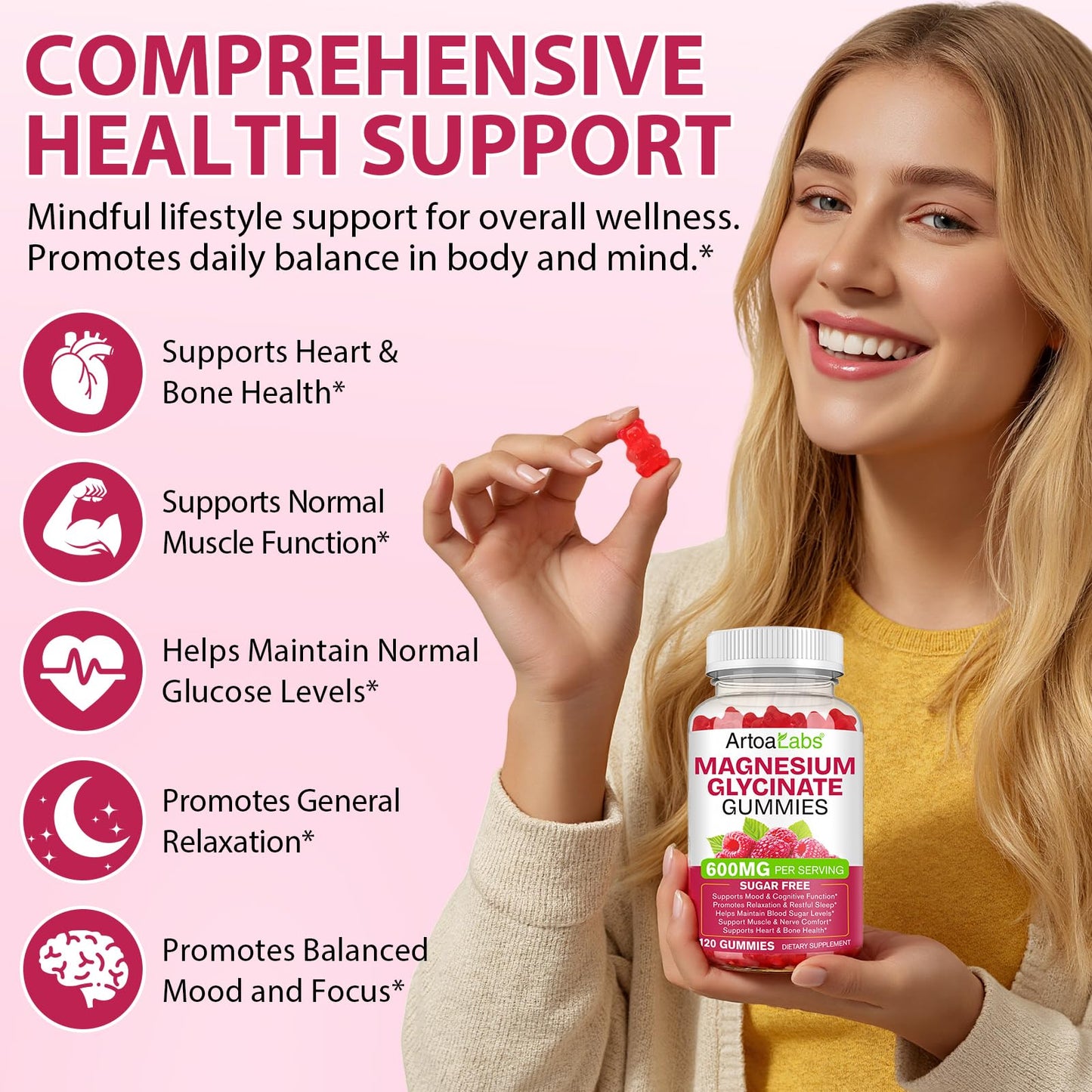 WOJBALMN Magnesium Glycinate Gummies with L-Threonate, 120 Gummies