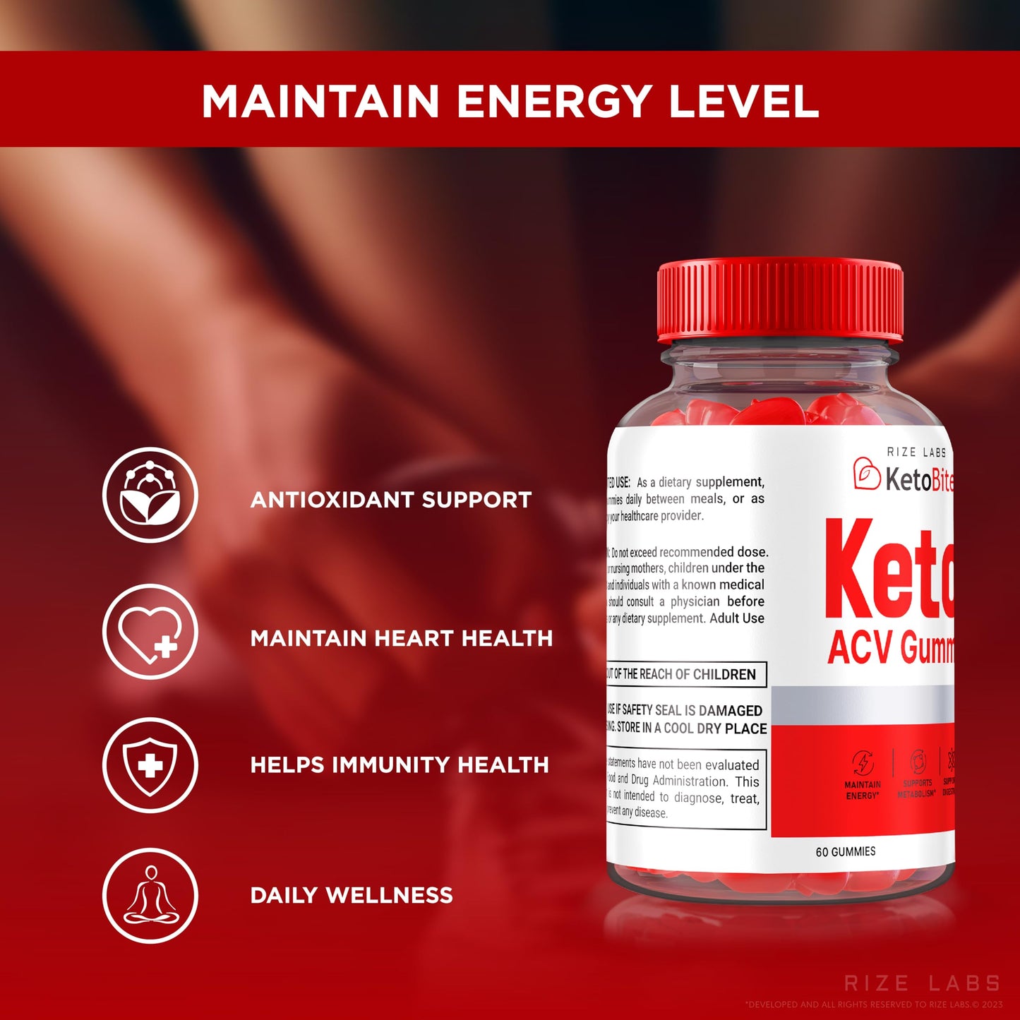 Rize Labs Keto Bites ACV Gummies for Advanced Weight Loss, All Natural Apple Cider Vinegar Supplement, 180 Gummies