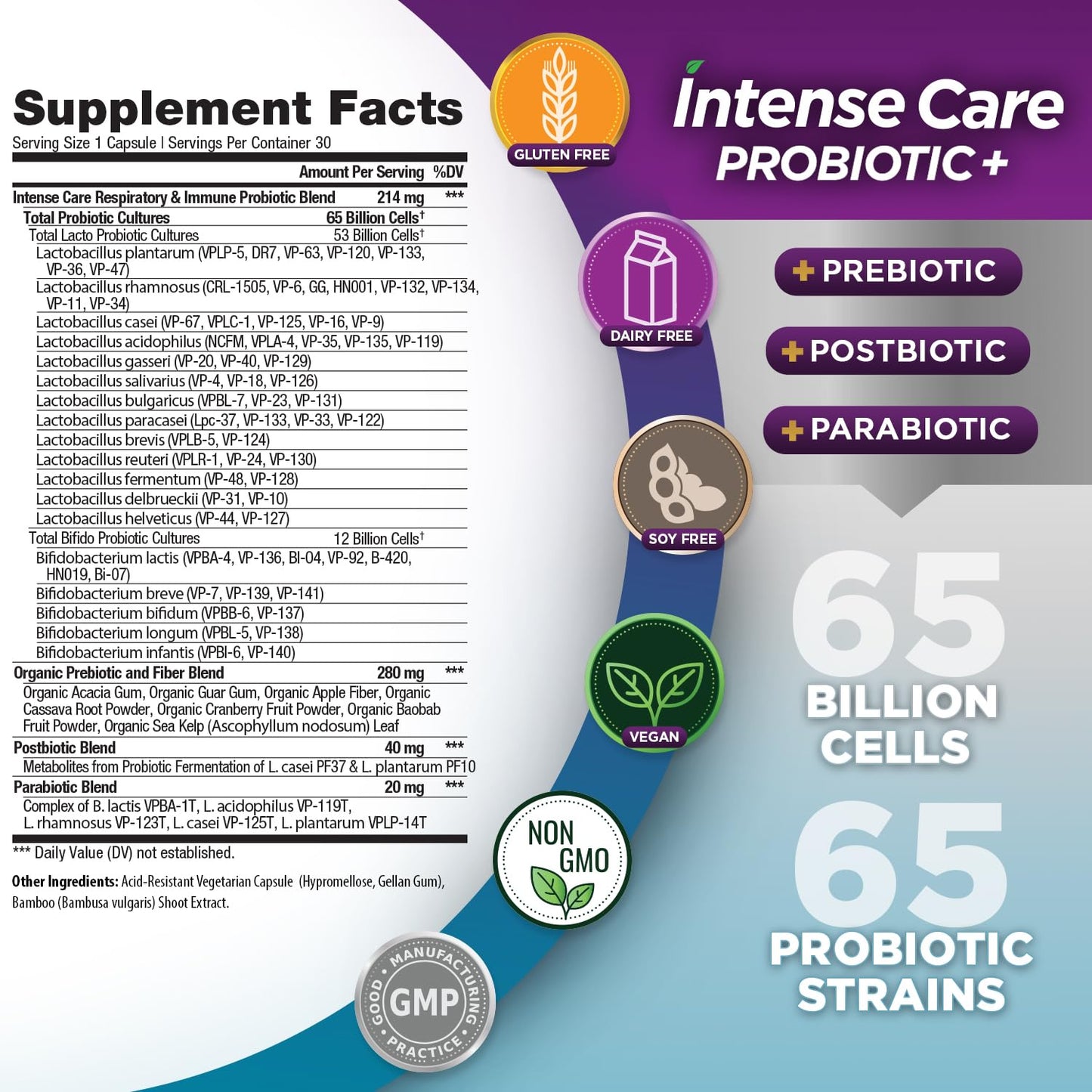 Vital Planet Intense Care Respiratory and Immune Probiotic Lung Support Supplement Capsule 30 Count
