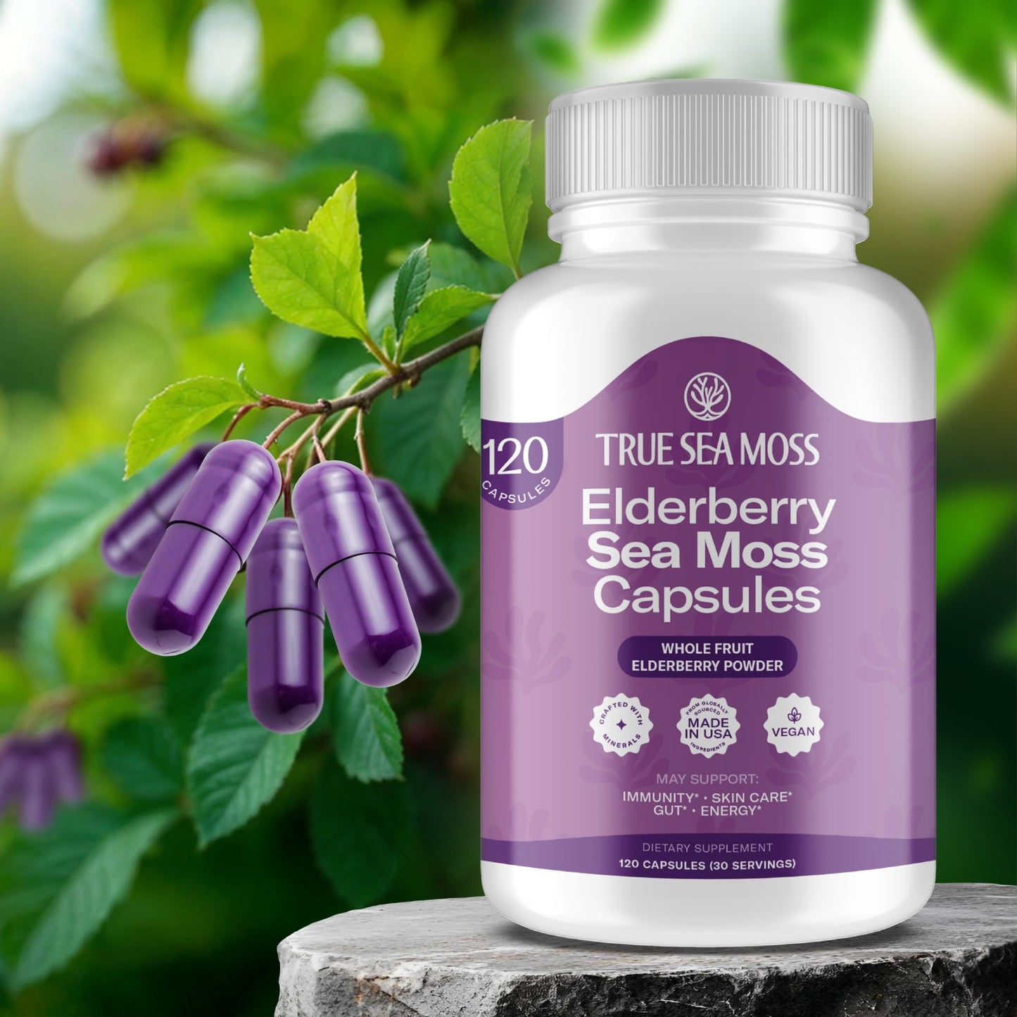 TrueSeaMoss Irish Sea Moss Elderberry Capsule - 120 Capsules