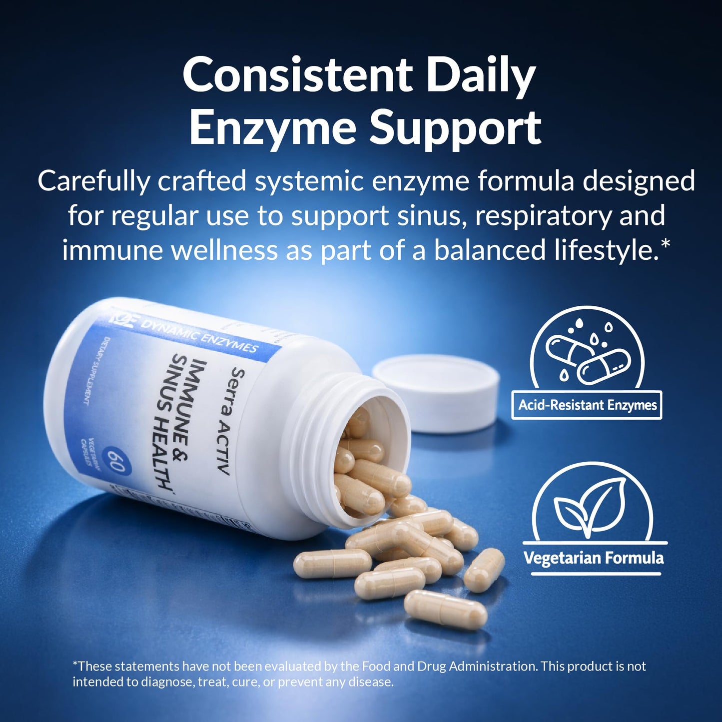 Dynamic Enzymes Serra ACTIV Systemic Enzymes Serrapeptase 120,000 SPU with Acid-Resistant Delivery Capsules 60 Count