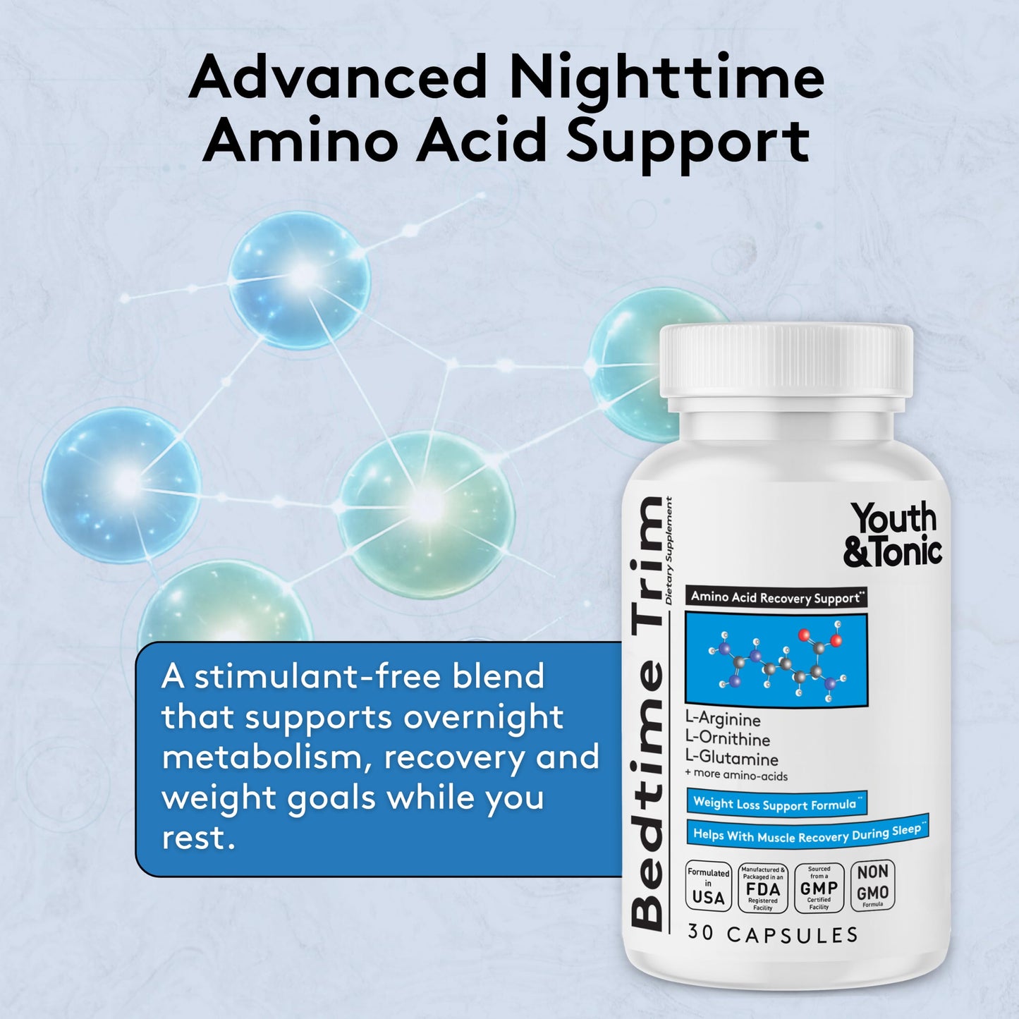 Youth & Tonic Bedtime Trim Weight Loss Pills, Nighttime Metabolism Support Capsule, 30 Count