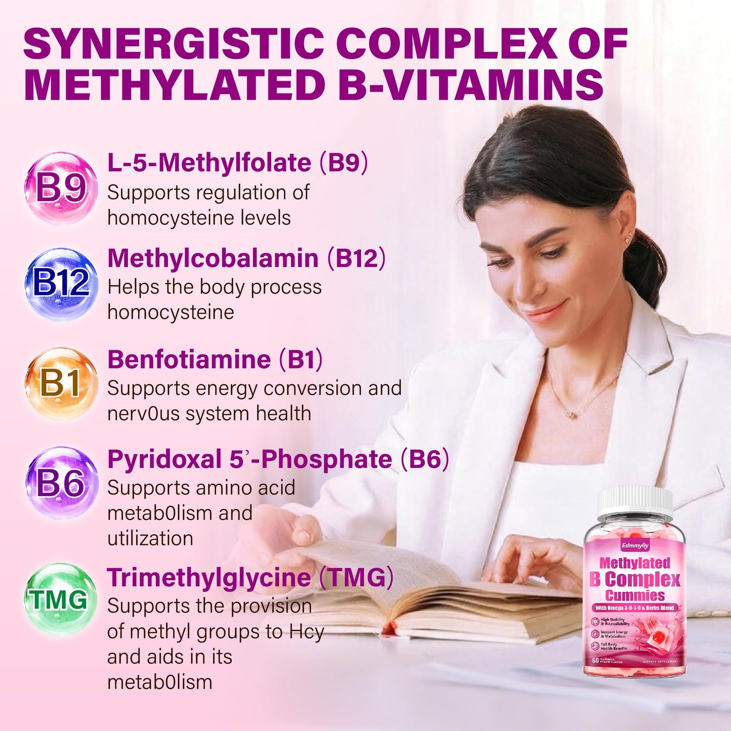Edmmyliy Methylated B Complex Multivitamin for Women Gummies 120