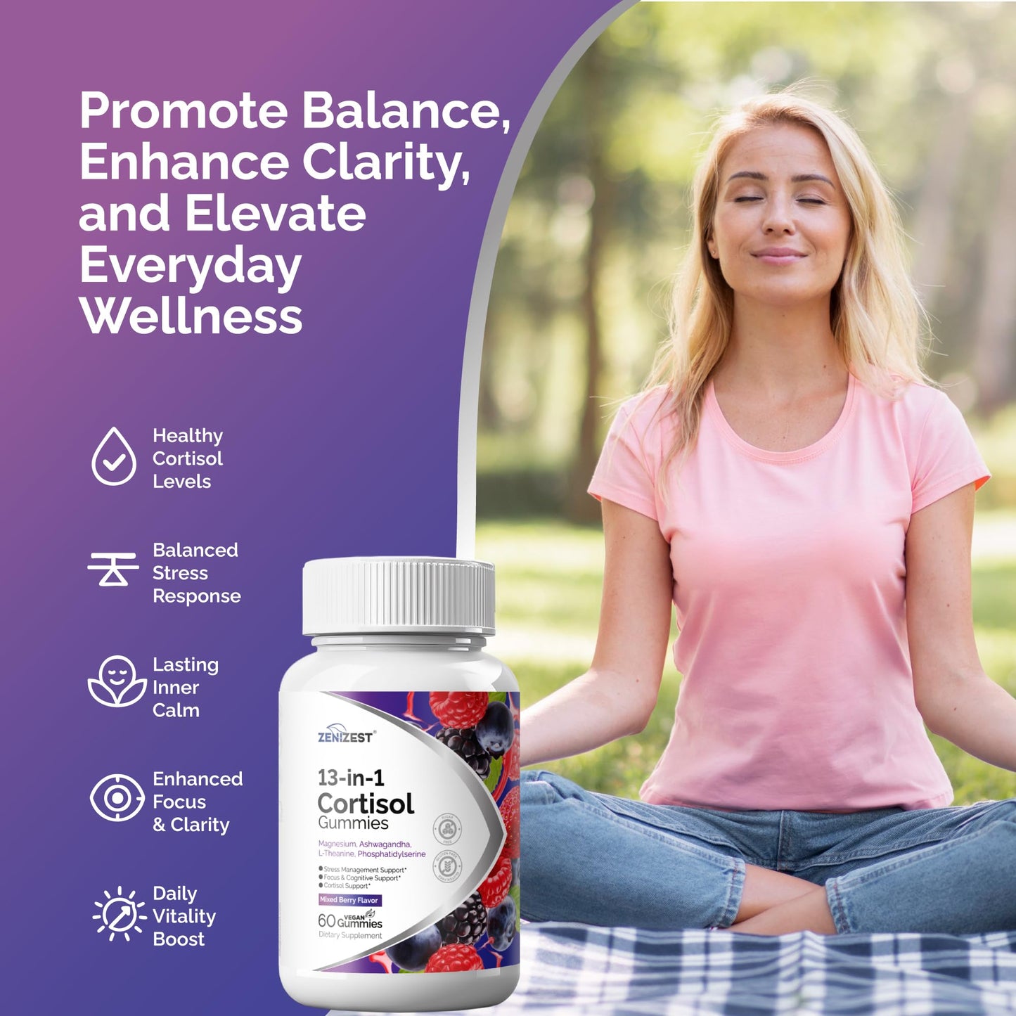 ZeniZest Cortisol Reducer Gummies 60 Count