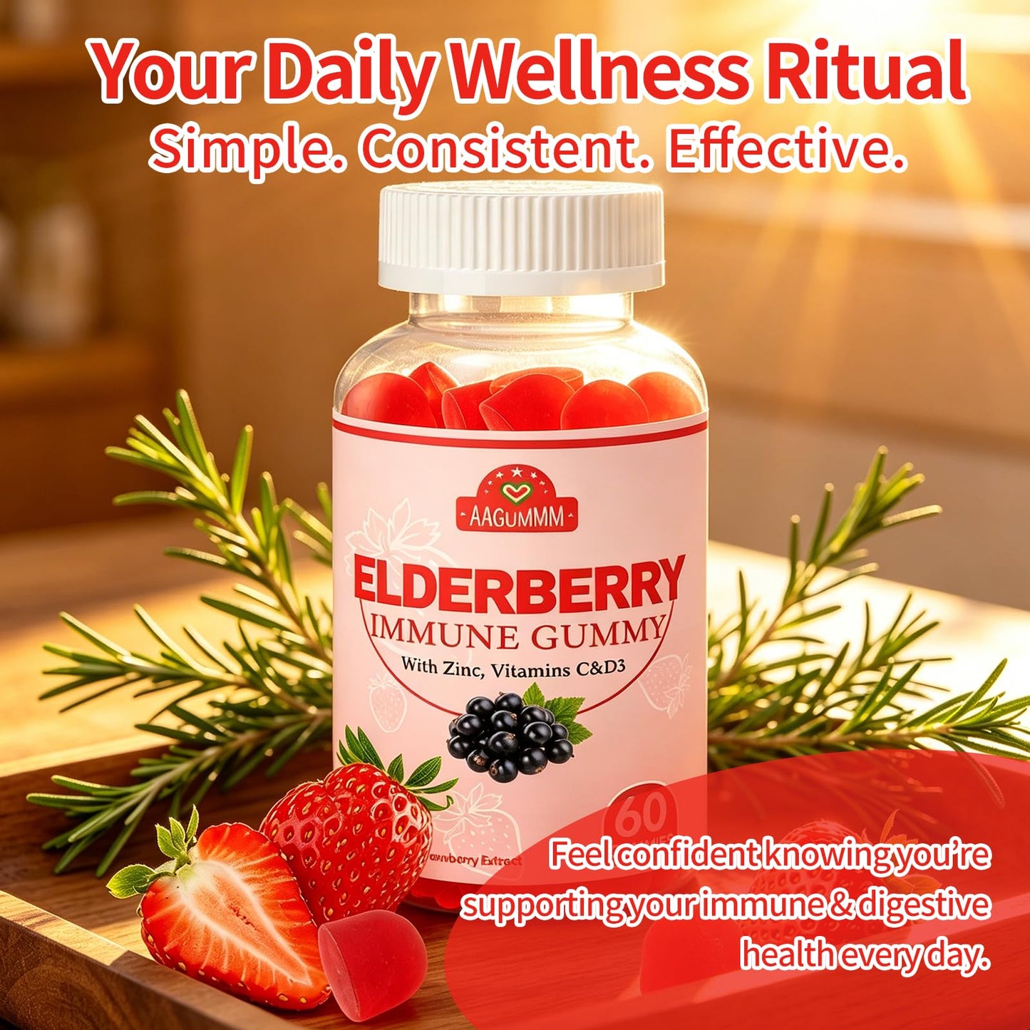 AAGUMMM Elderberry Immune Gummies, 60 Gummies