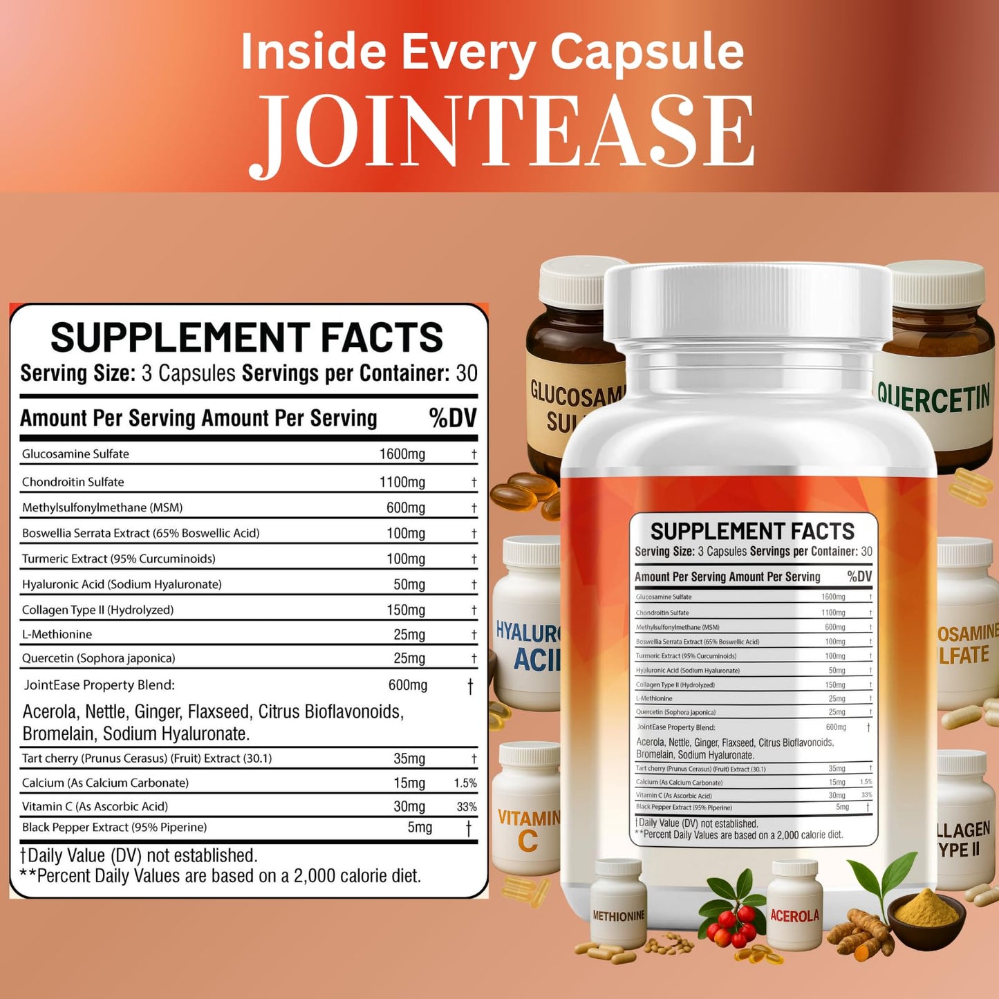Kun Shafi Glucosamine Chondroitin MSM Supplement Capsules 90 Count