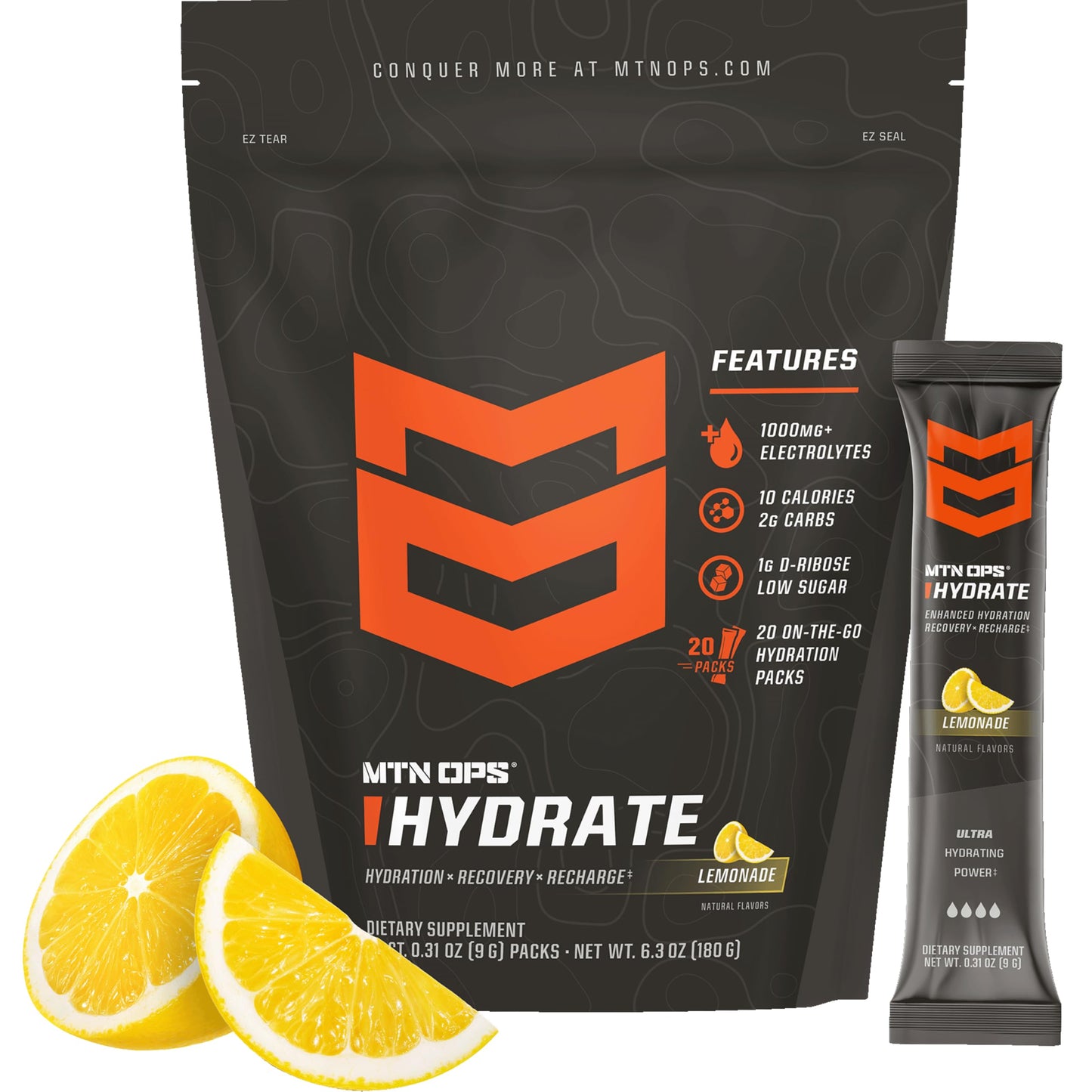MTN OPS Hydrate Sugar Free Electrolyte Packets, Lemonade Powder 6.1
