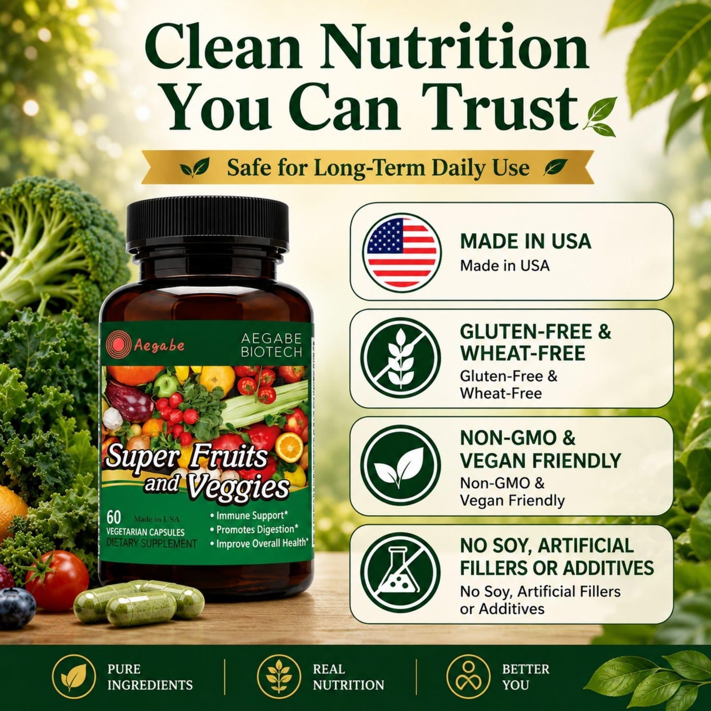 aegabe Super Fruits and Veggies Supplement, 60 Capsules