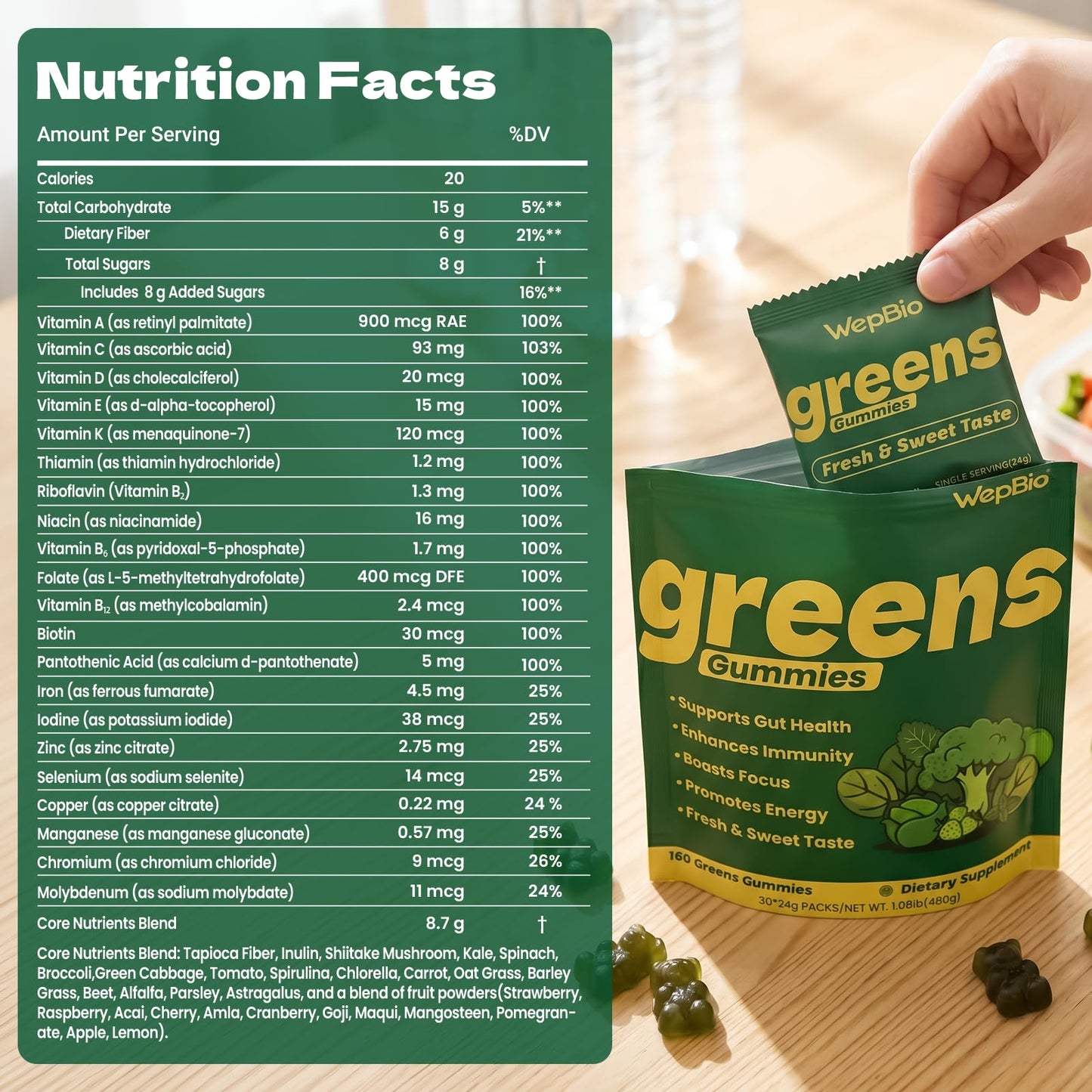 WepBio Greens Daily Gummies for Women and Men (Gummy) 320 Count