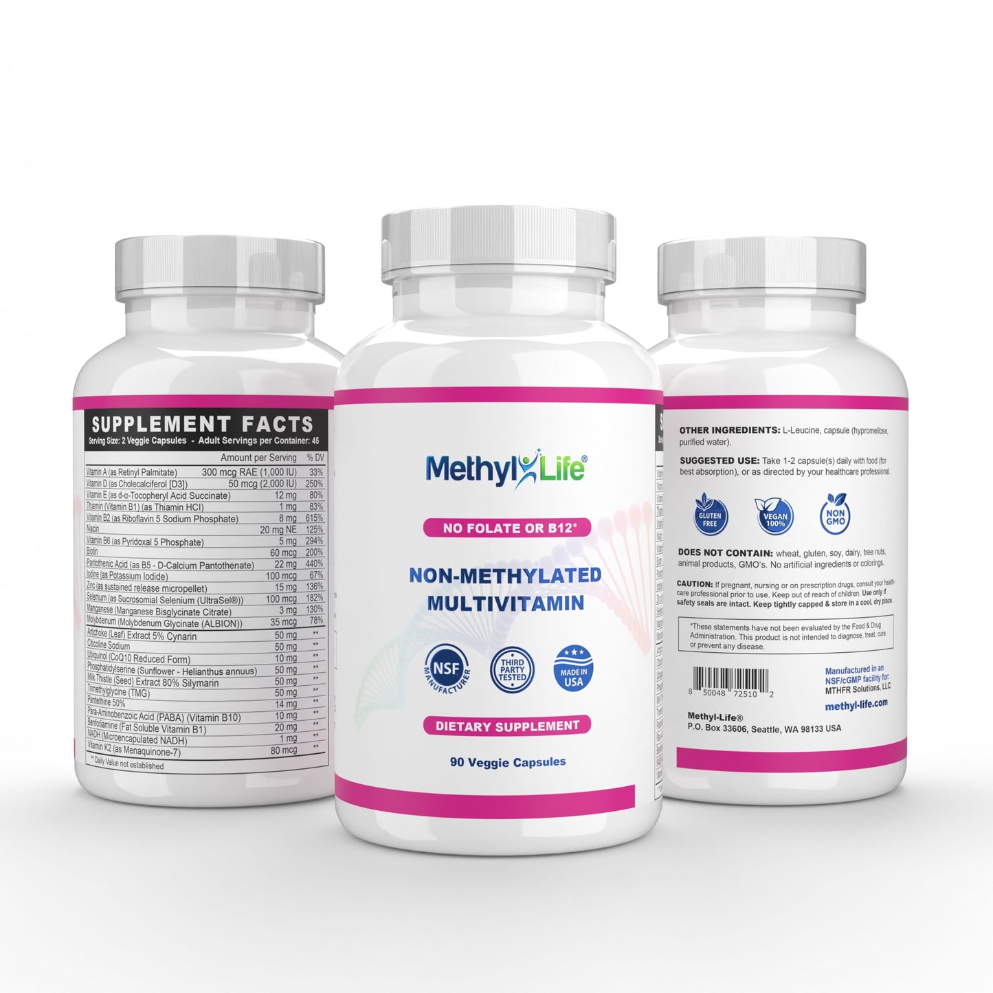 Methyl-Life Non-Methylated Multivitamin Capsules, 90 Count