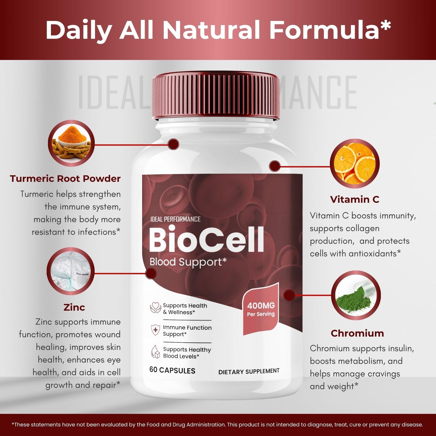 IDEAL PERFORMANCE Bio Cell Blood Health Support Capsule, 120 Capsules
