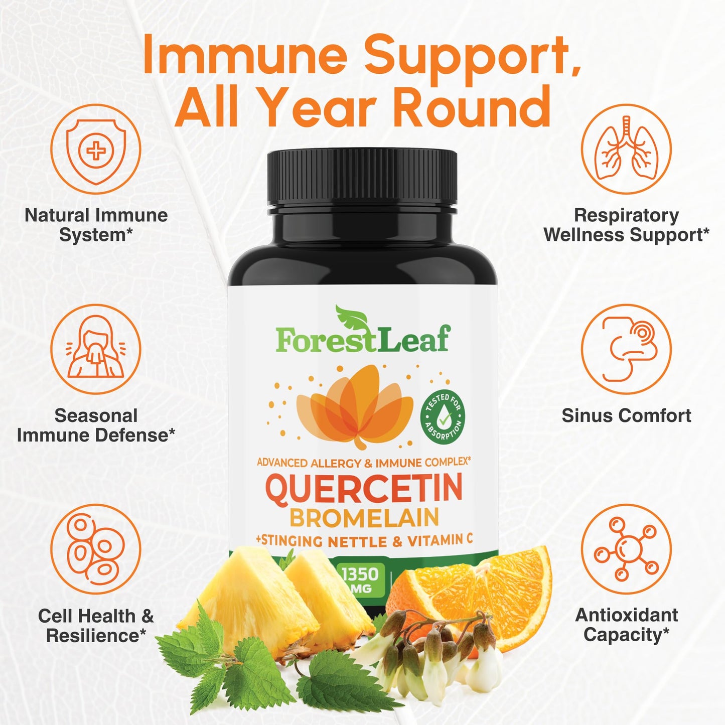 ForestLeaf Quercetin with Bromelain 1350mg Capsule, 90 Count