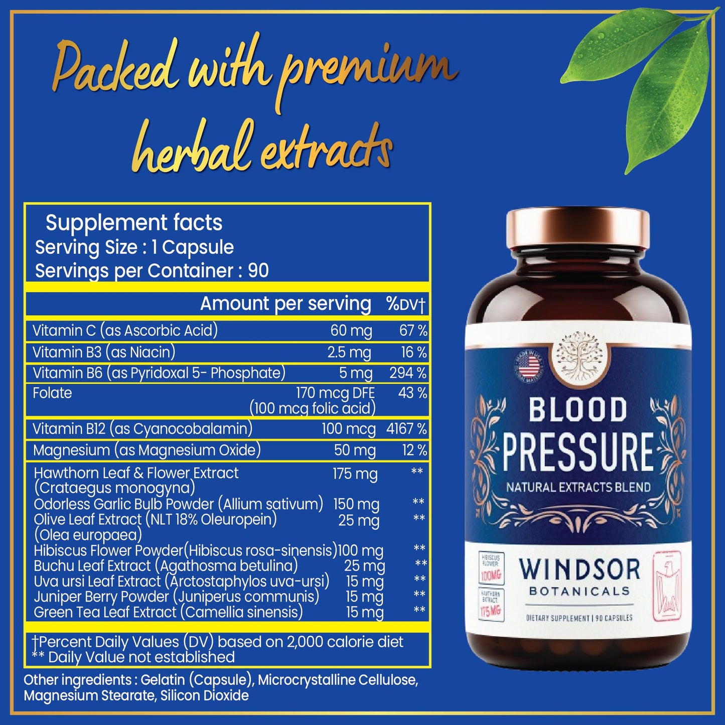 WINDSOR BOTANICALS Blood Pressure Support Capsule 90 Count