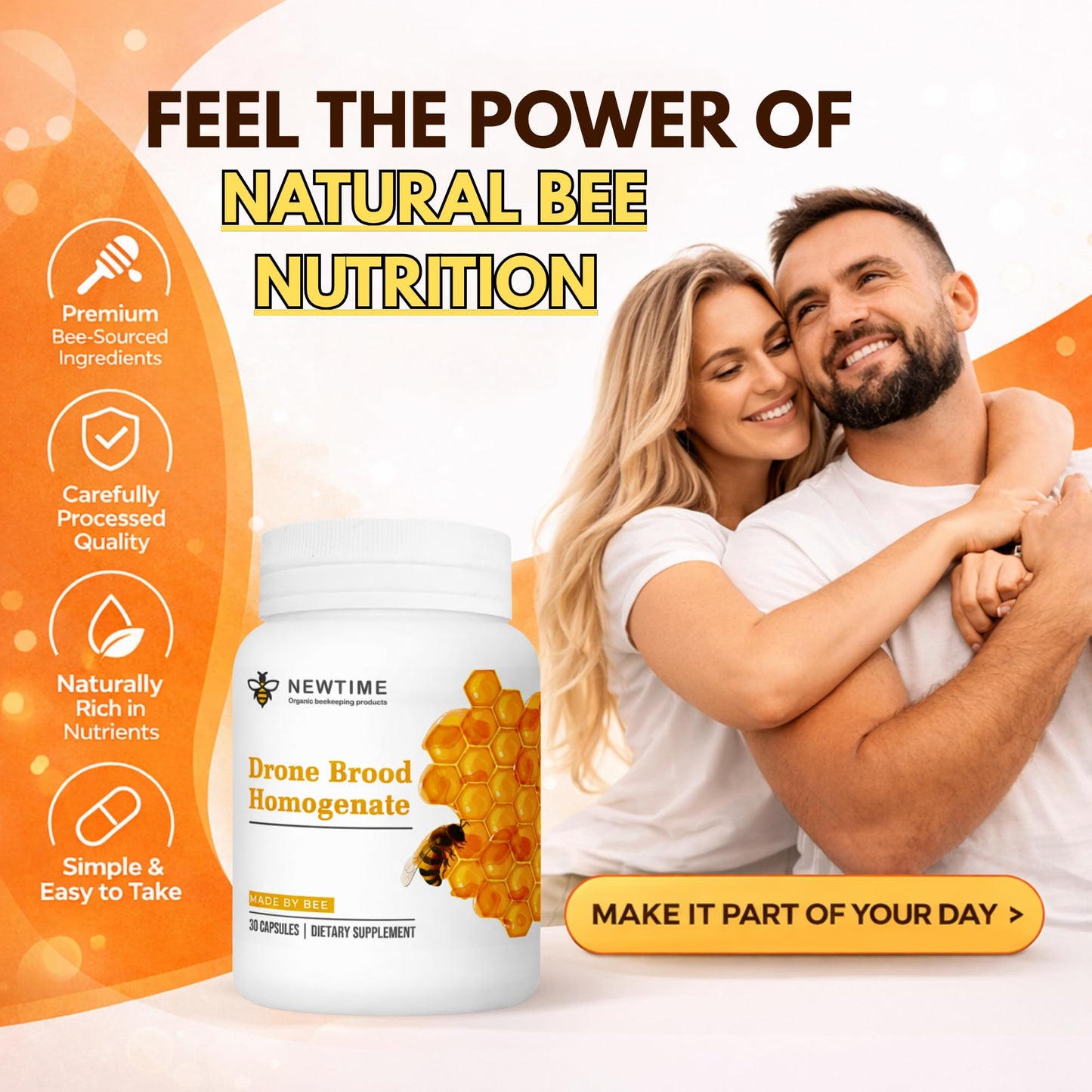 New Time Organic Beekeeping Products Drone Brood (Larvae) Homogenate Capsules, 30 Count