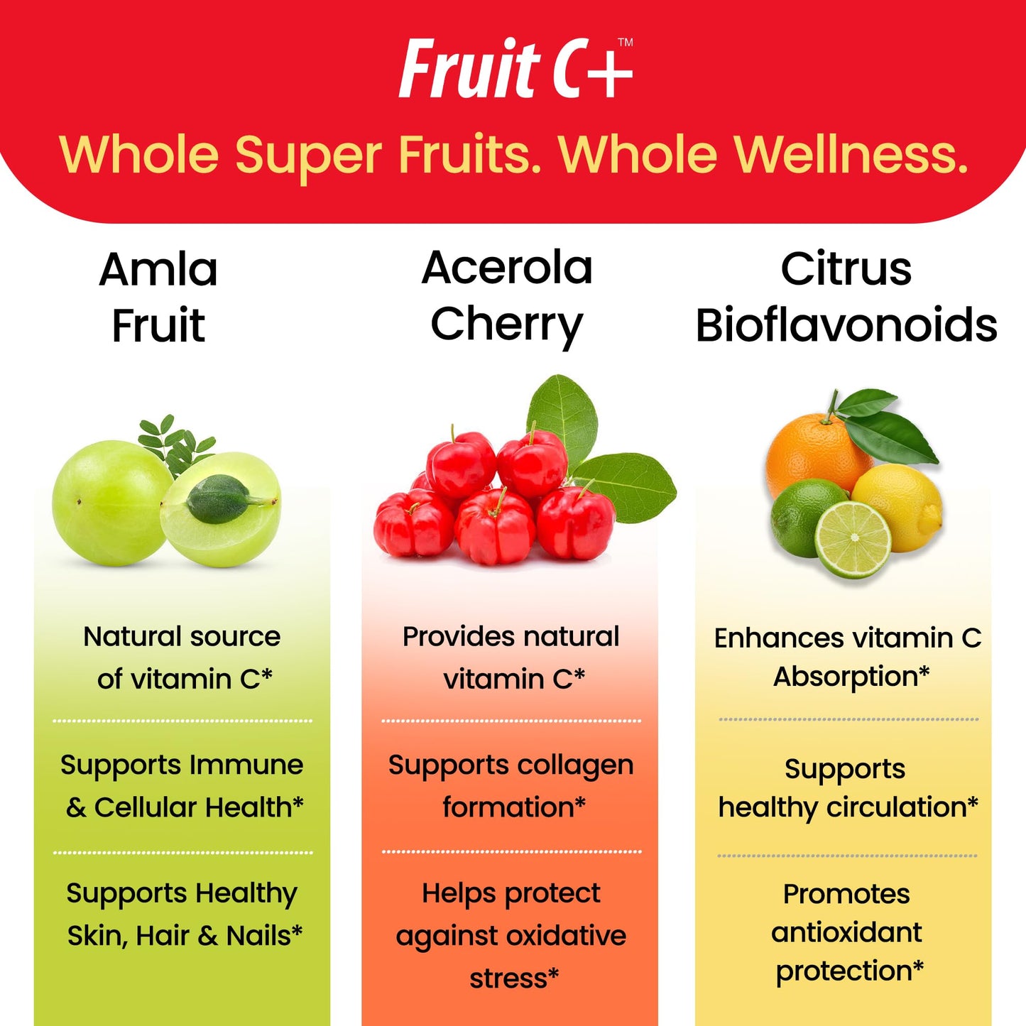 Organic Veda Fruit C+ Vitamin C Complex 1250mg Whole Food Vitamin C Supplement with Citrus Bioflavonoids, Acerola & Amla - 120 Capsules