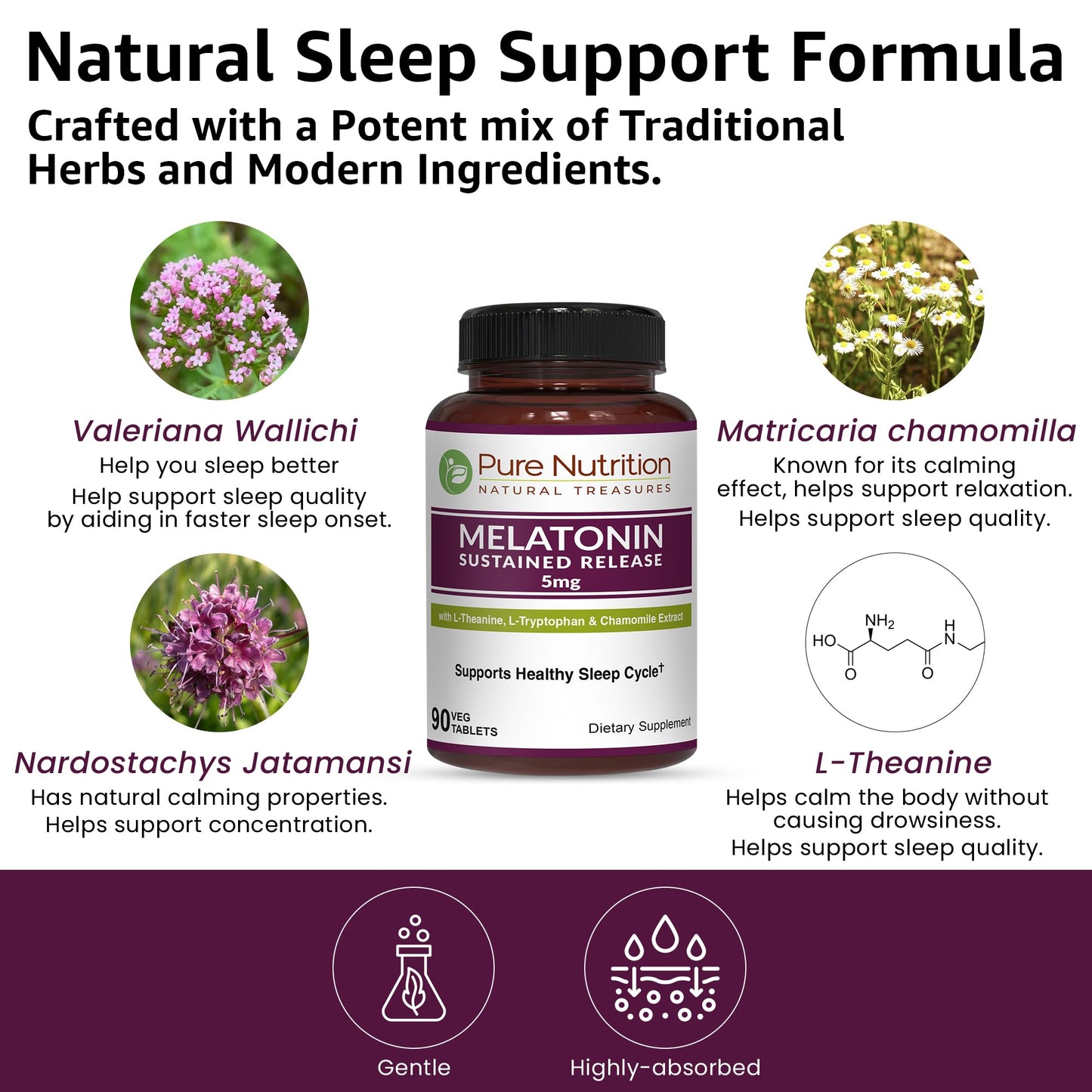 PURE NUTRITION NATURAL TREASURES Melatonin 5mg with Valeriana Wallichii Tablets, 90 Count