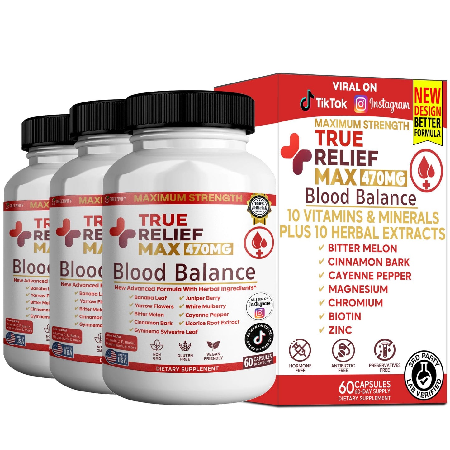 GREENVIFY True Relief Max Blood Balance Support Veggie Capsules, 60 Count