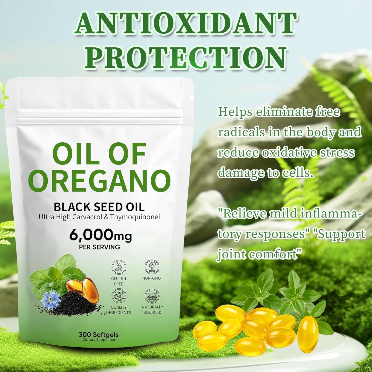 vifdusi Oil of Oregano with Black Seed Oil Capsules, 300 Capsules