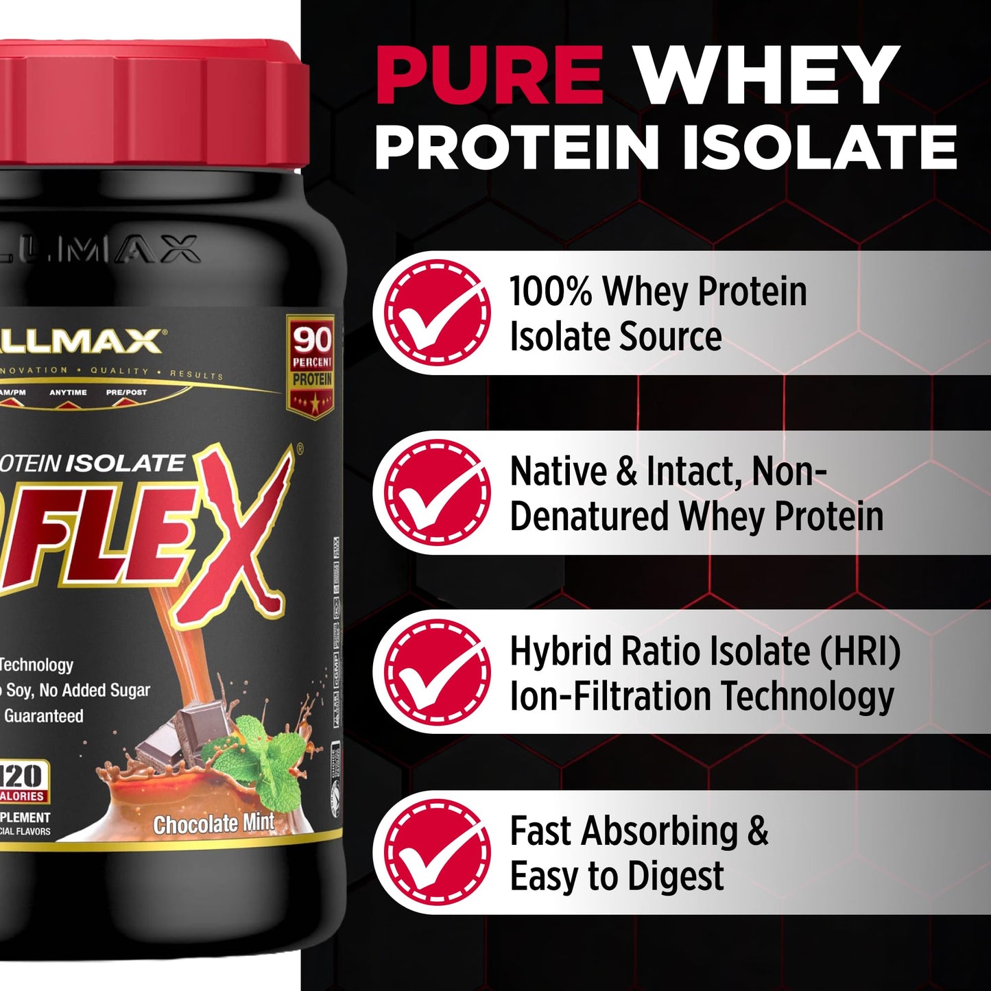 ALLMAX ISOFLEX Pure Whey Isolate Protein Powder - Chocolate Mint, 2 lb, 32 Servings