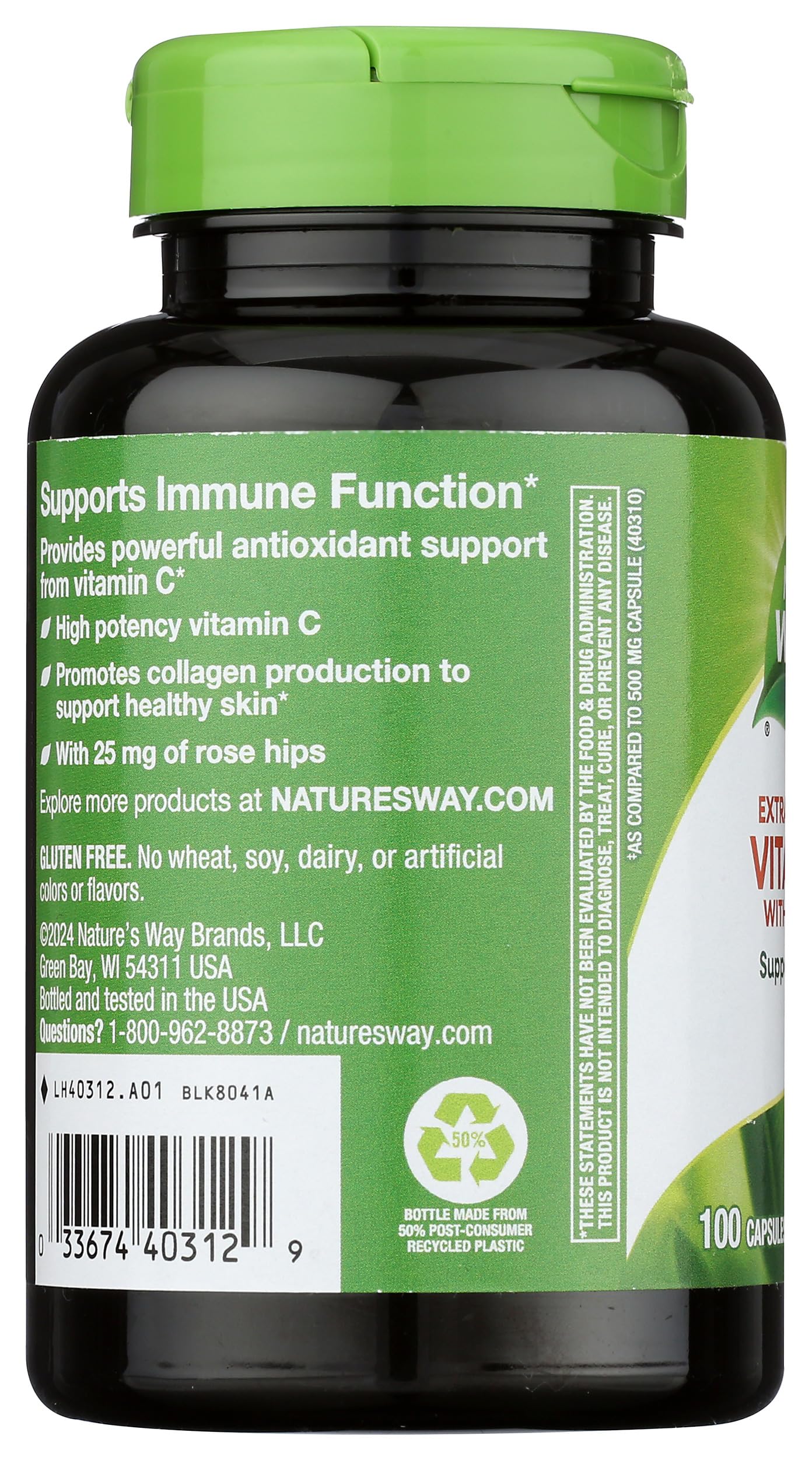 Nature's Way Vitamin C 1000mg with Rose Hips Capsule, 100 Count