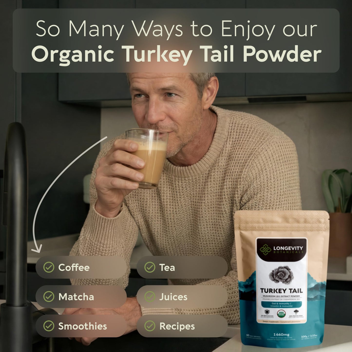 Longevity Botanicals Organic Turkey Tail Mushroom Powder Extract 3.5 oz