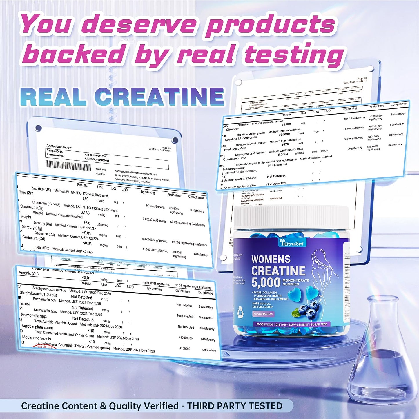 IIEltruiom Creatine Gummies for Women 5000mg, Sugar Free Creatine Monohydrate Chews with Collagen & BCAA, Pre Workout Supplement, 90 Gummies