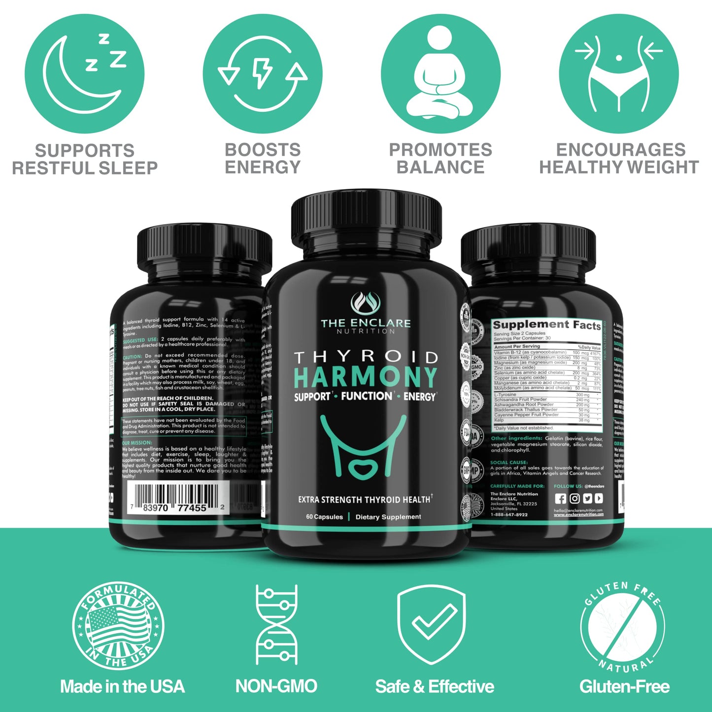 THE ENCLARE NUTRITION Thyroid Support Supplement with Iodine Capsules, 60 Count