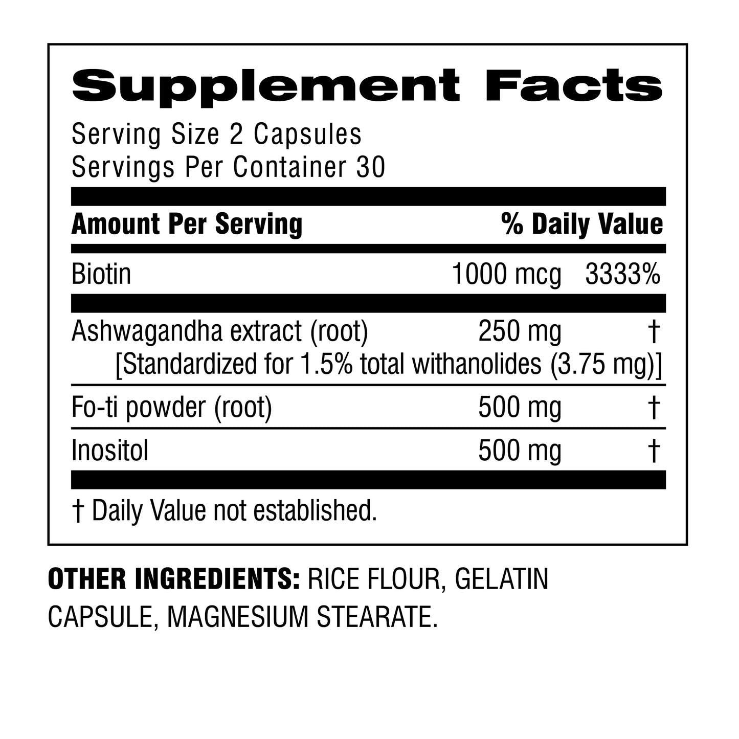 Botanic Choice Nature’s Wonder Plus-Ashwagandha, Biotin, Inositol, Fo-ti Powder Capsule 60 Count