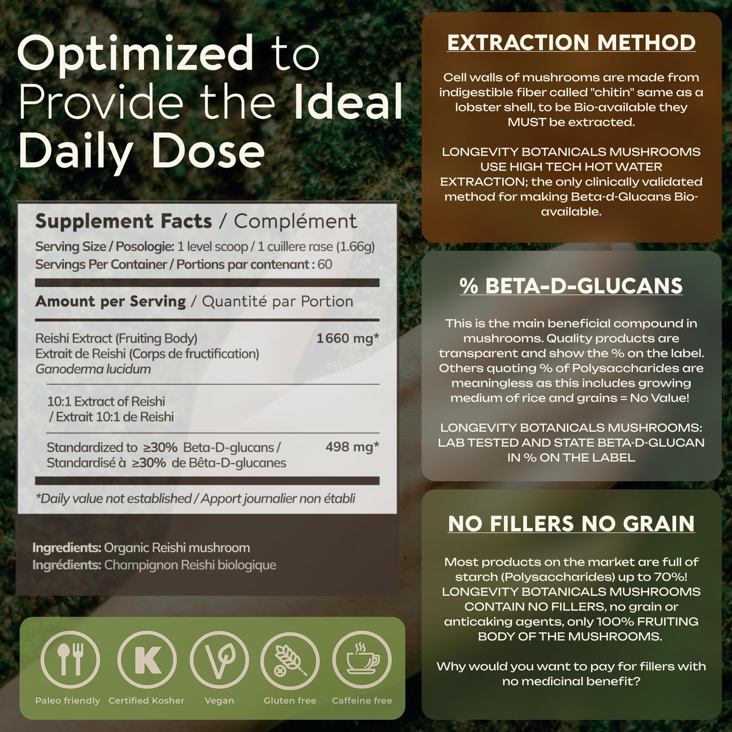 Longevity Botanicals Organic Reishi Mushroom Powder Supplement, 3.53 oz