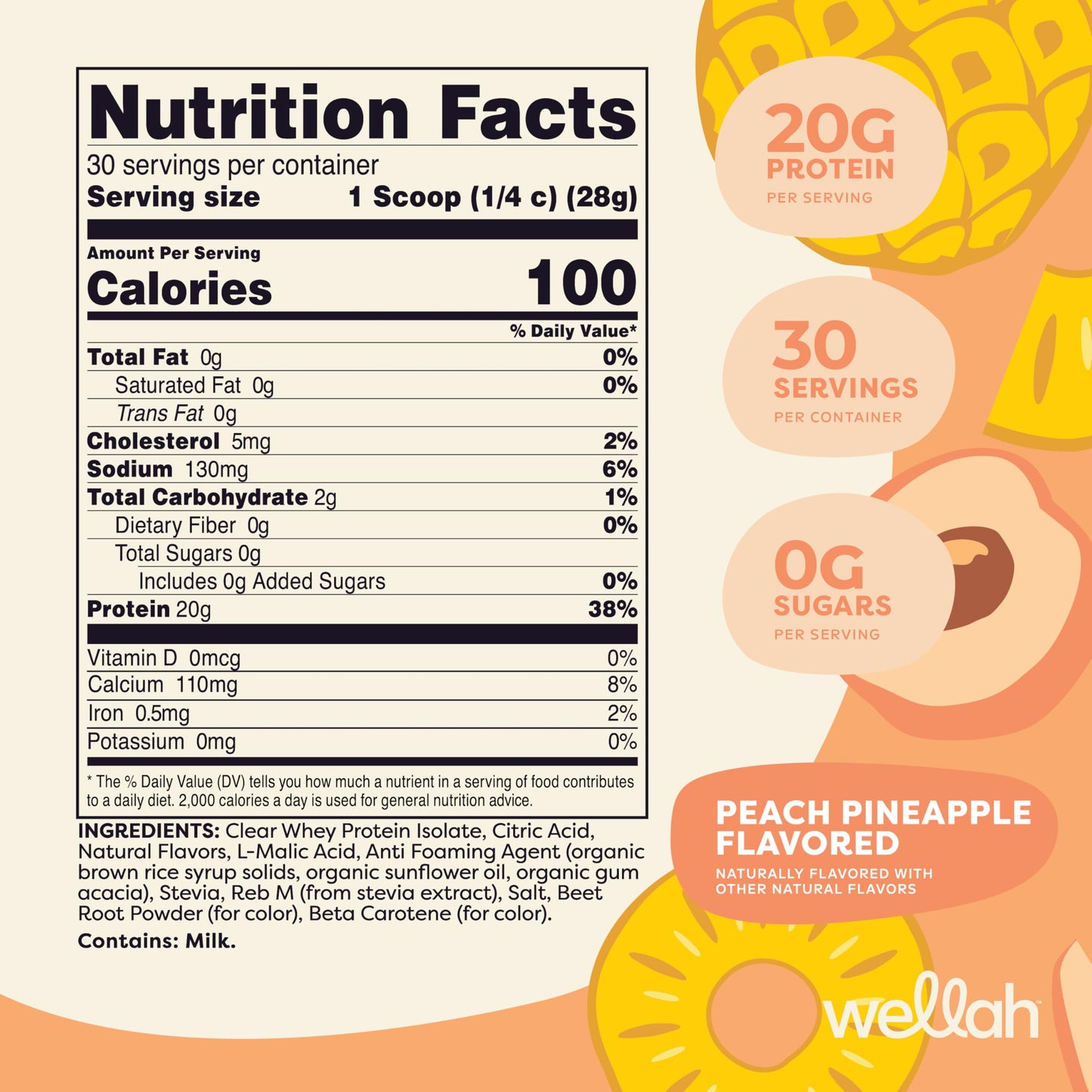 Wellah Clear Whey Protein Isolate Powder, 29.5 Servings