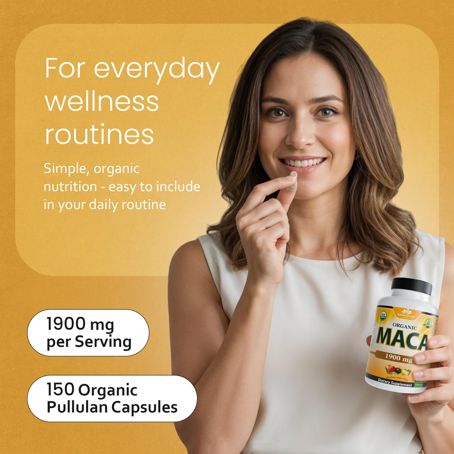 NaturaLife Labs Organic Maca Root – Black, Red & Yellow – 1900 mg per Serving – Gelatinized Peruvian Maca – Non-GMO, Gluten-Free, Vegan, 150 Capsules