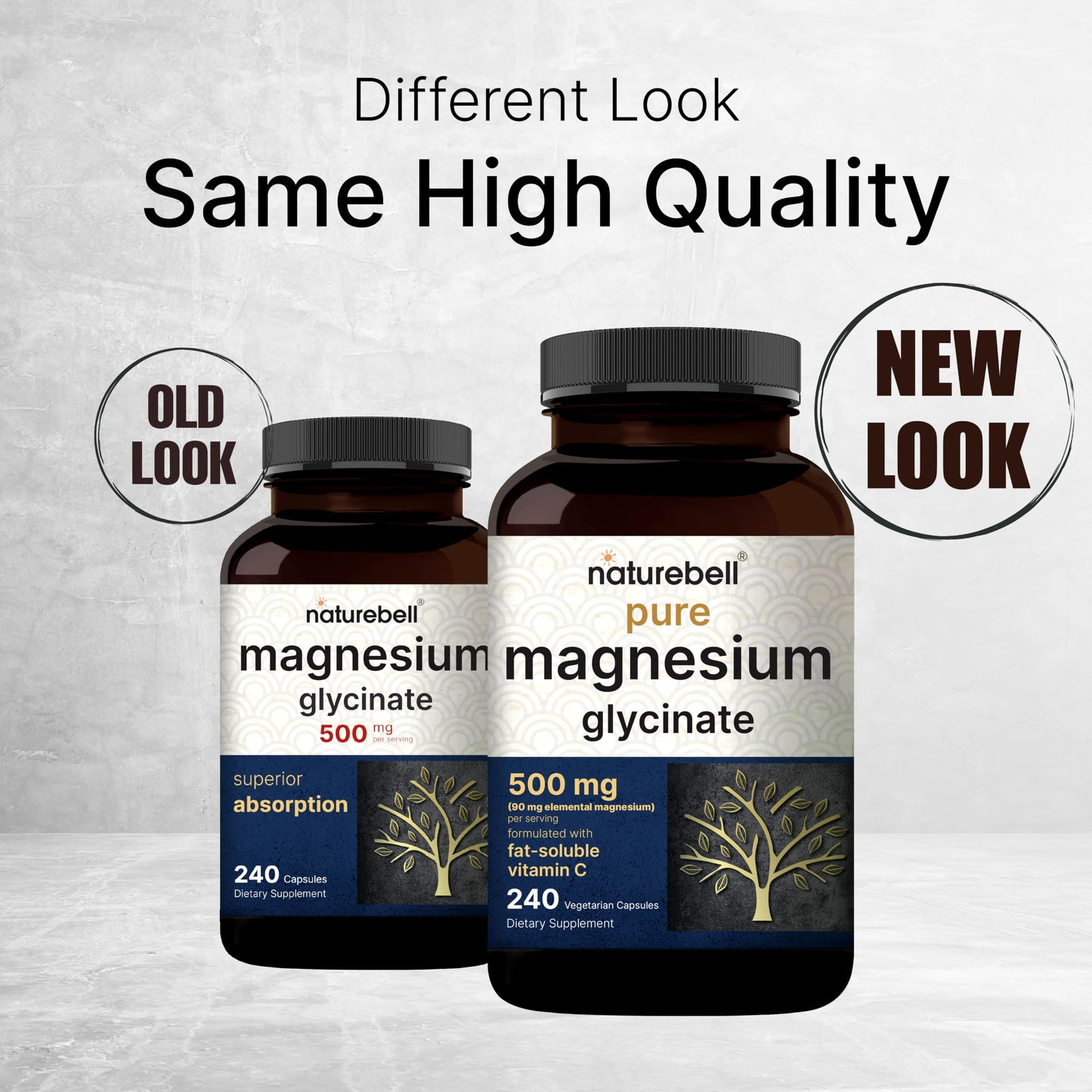 NatureBell Pure Magnesium Glycinate 500mg Capsules, 240 Count