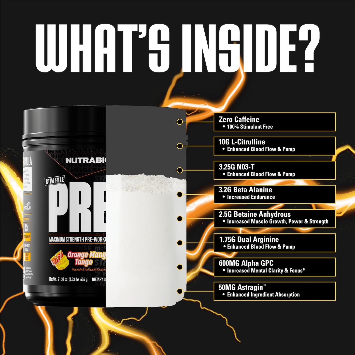 NutraBio STIM-Free PRE Workout for Men Powder, 20 Servings, Orange Mango