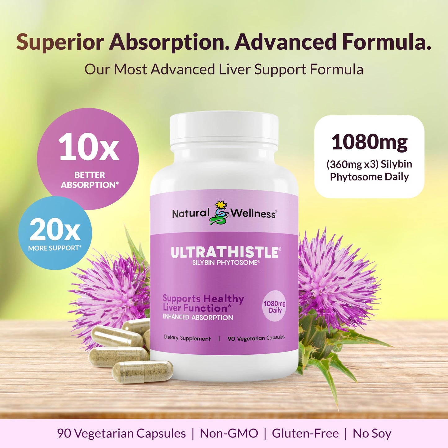 Natural Wellness UltraThistle Advanced Milk Thistle Supplement Capsules 90 Count