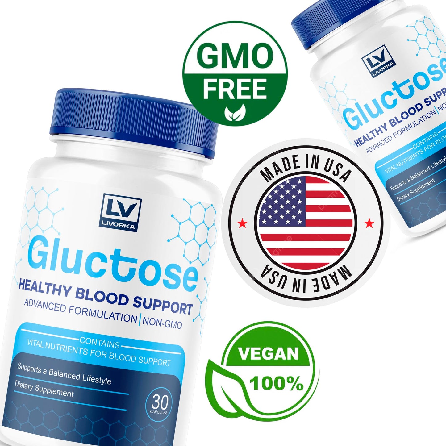 LIVORKA Gluctose Advanced Blood Support Capsules, 30 Count