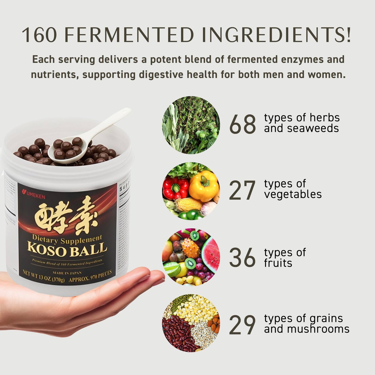 Umeken Koso Ball Infused with Pure 160 Fermented Ingredients, 970 Tablets