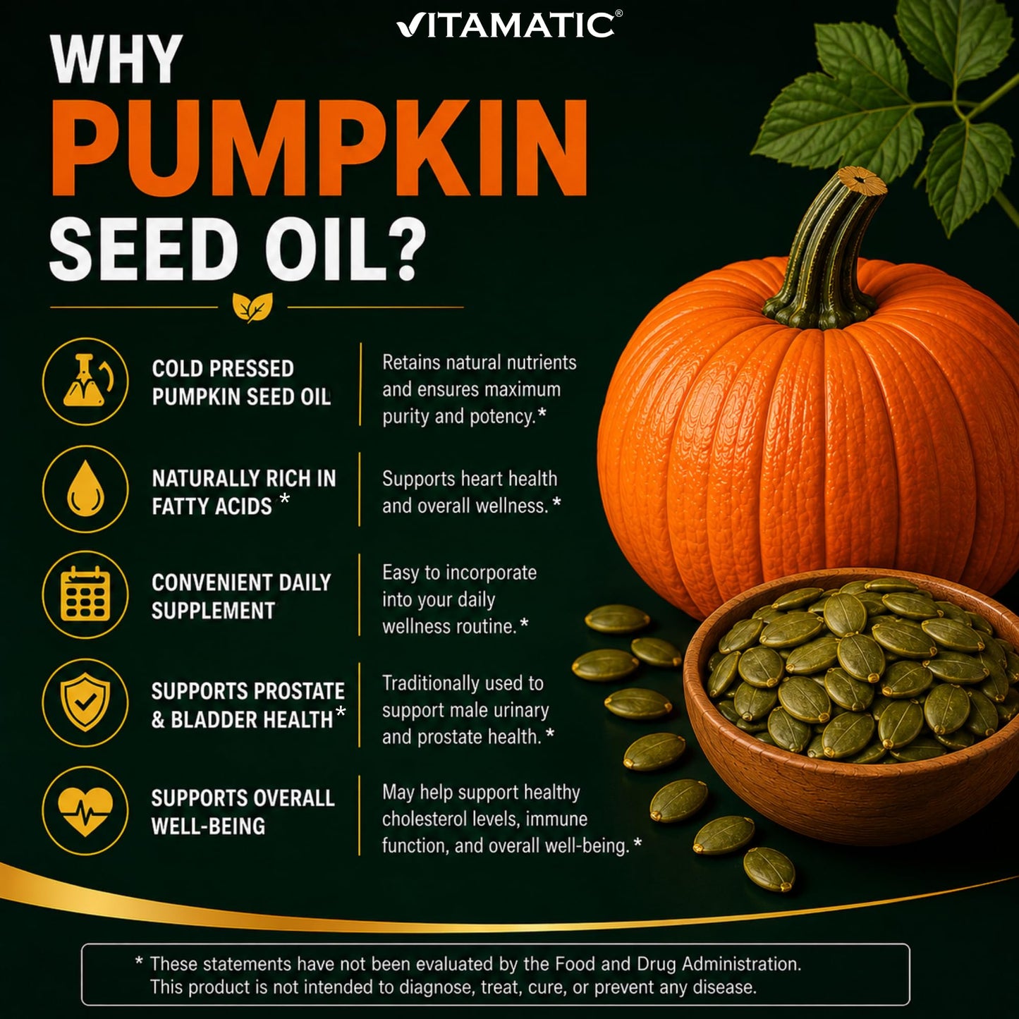 Vitamatic Pumpkin Seed Oil 3000 mg per Serving Softgels, 360 Count