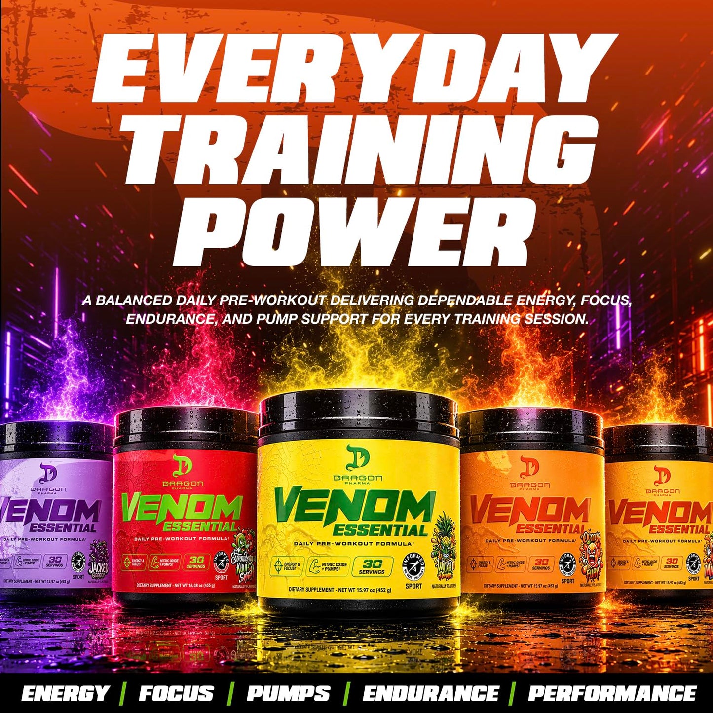 DRAGON PHARMA Venom Essential Pre Workout Powder Pineapple, 15.97 Ounce