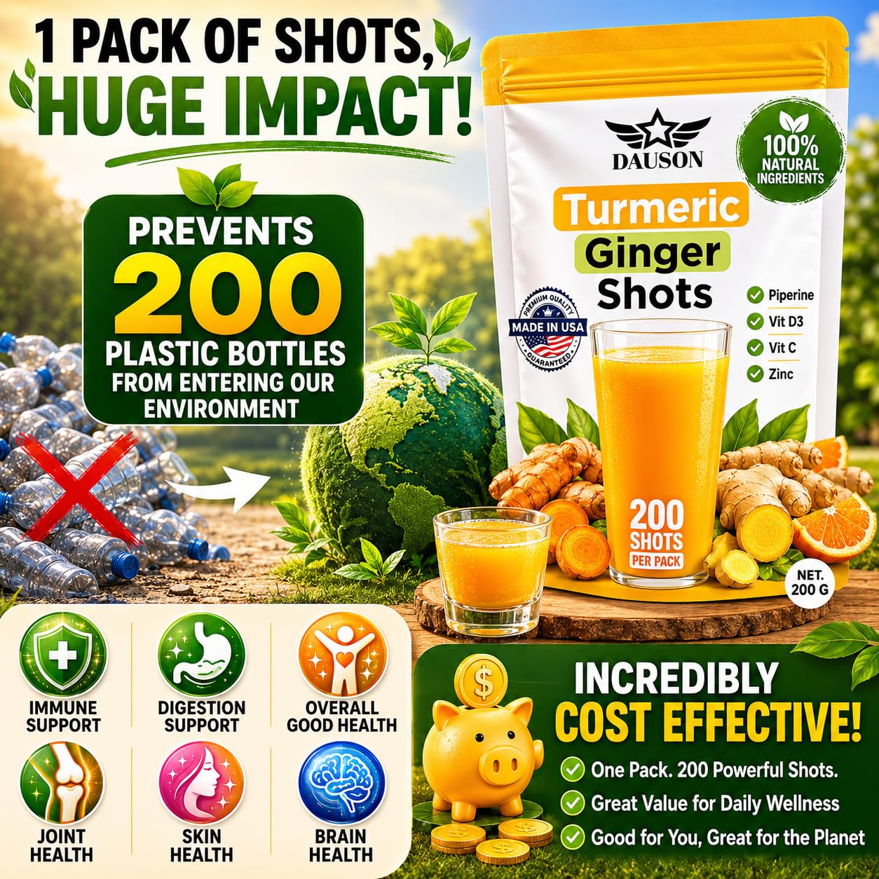 DAUSON Turmeric Shots Powder, 200 Servings