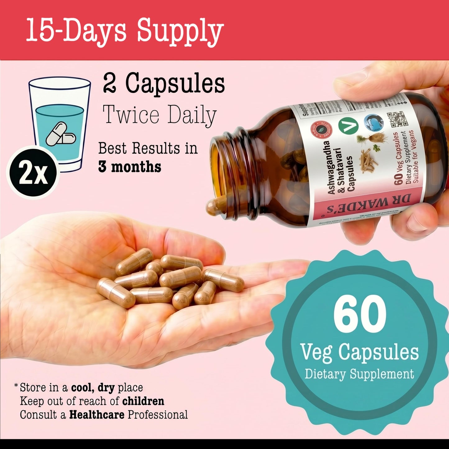 DR WAKDE's Ashwagandha & Shatavari Capsules, 60 Veg Caps