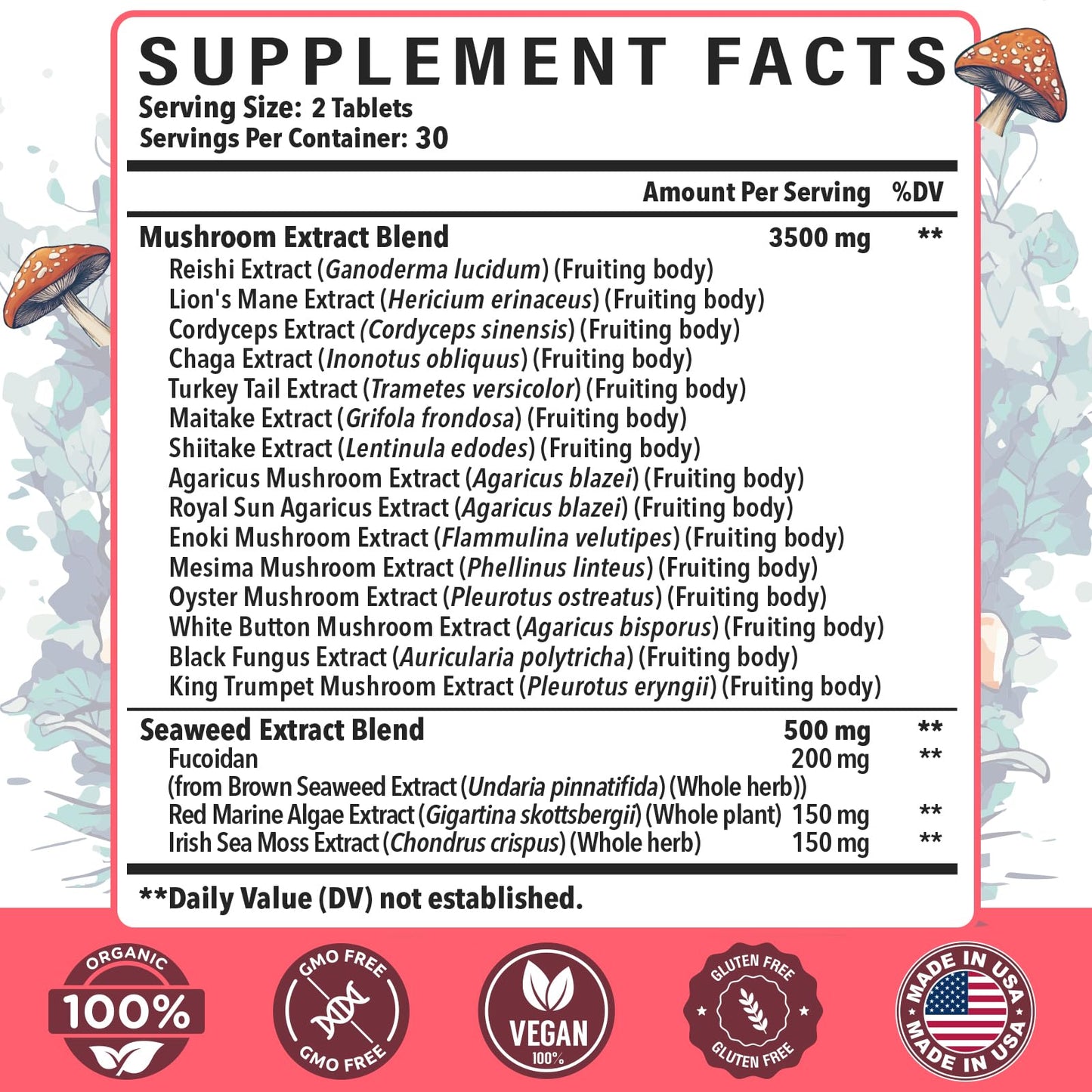 Dmeisy 18-in-1 Mushroom Botanical Complex with Lions Mane, Reishi, Turkey Tail & Other Natural Mushroom Varieties Plant-Based Mushroom Mix Plant Chewable Piece, 60 Count