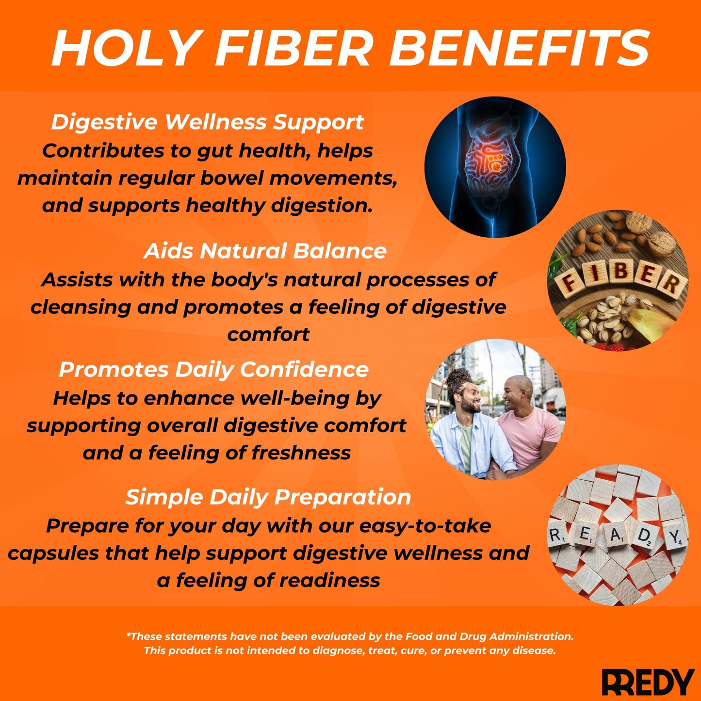 REDY Psyllium Husk 4-in-1 Premium Blend Fiber Supplement Capsules, 60 Count